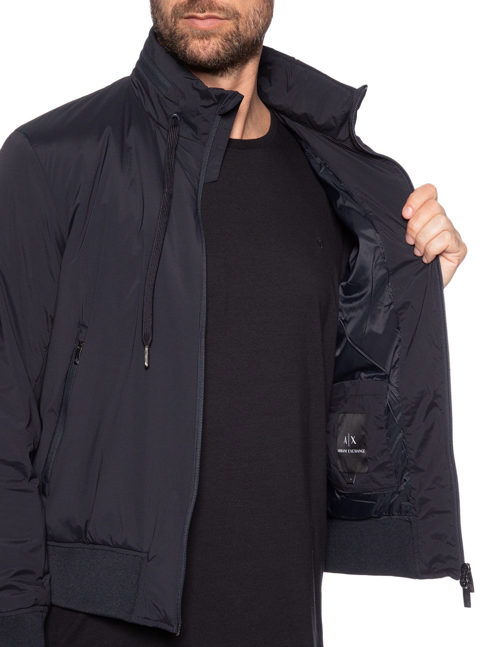 Armani Exchange - Jaqueta Masculina Corta-Vento Stretch Nylon - Azul