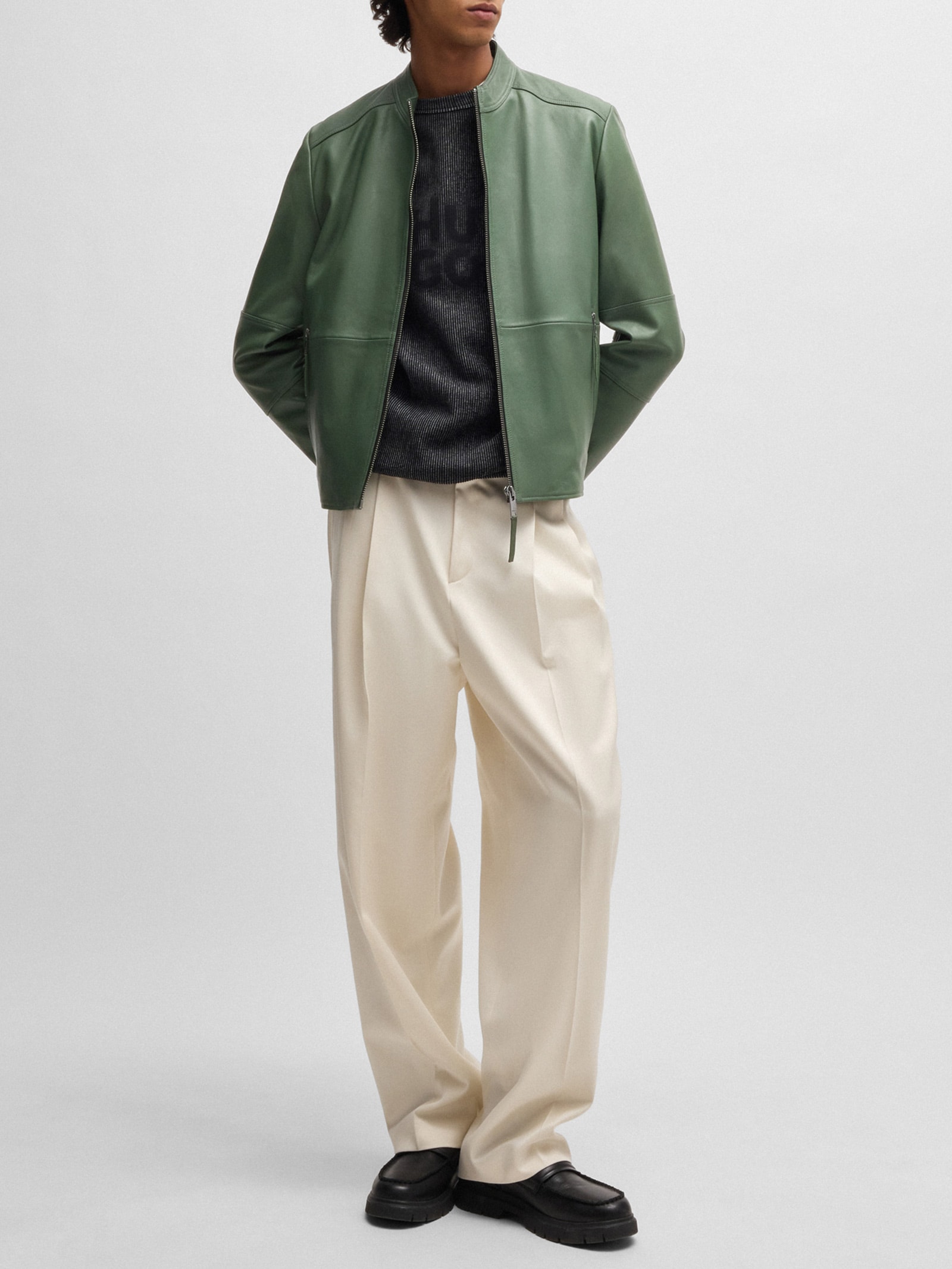 Jaqueta Masculina Couro Lokis-3 Verde Hugo