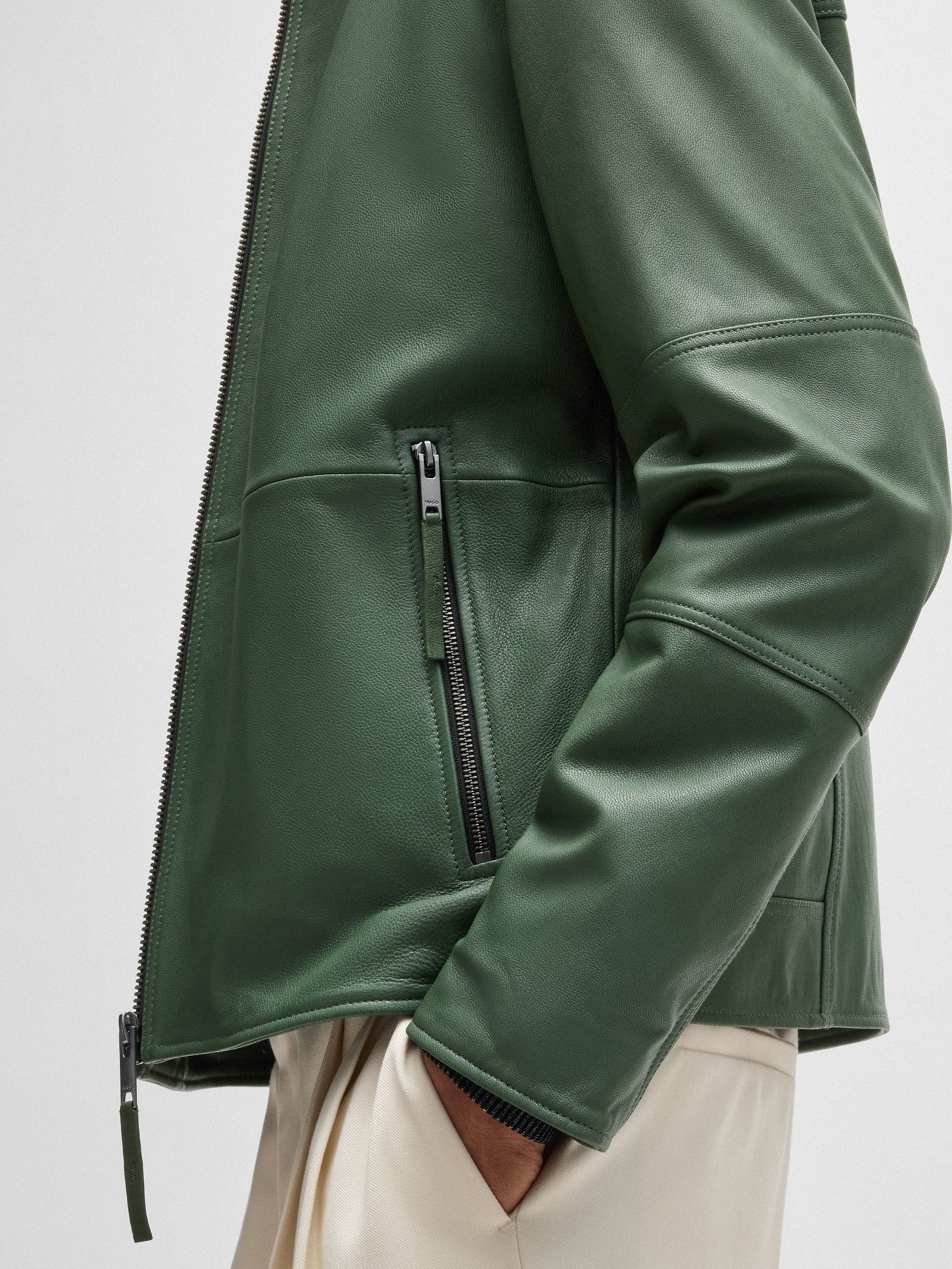 Jaqueta Masculina Couro Lokis-3 Verde Hugo