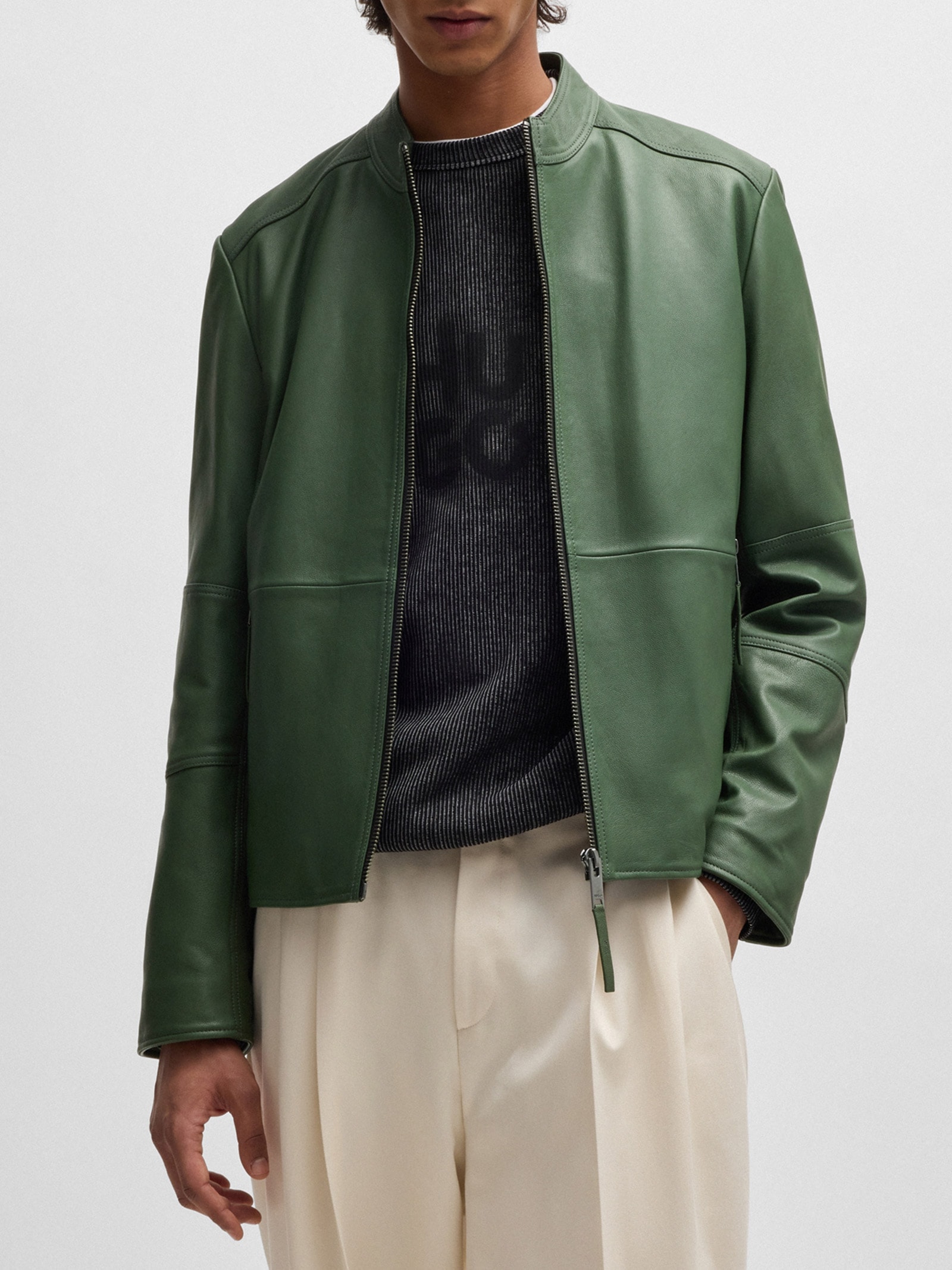 Jaqueta Masculina Couro Lokis-3 Verde Hugo