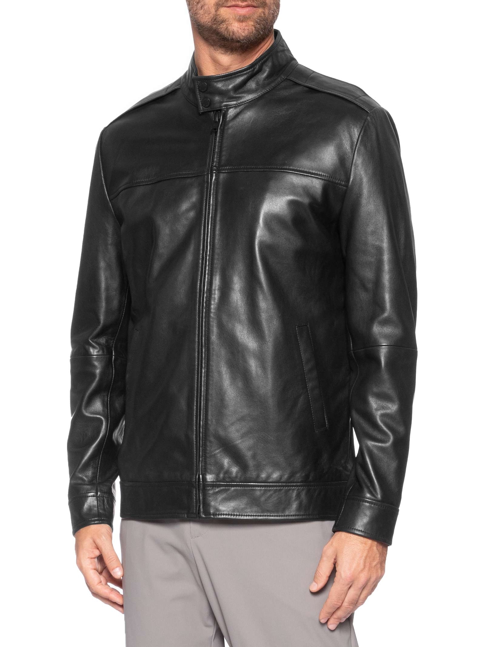 Jaqueta Masculina Couro Motorcycle Preto Aramis