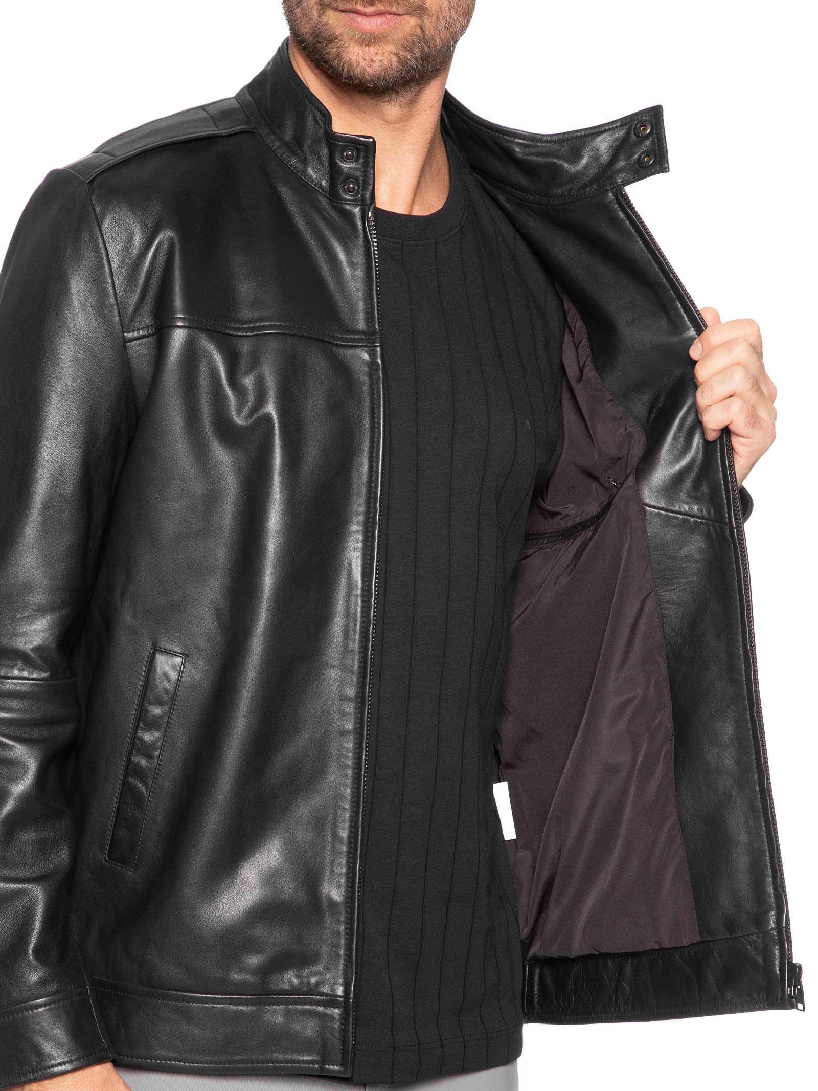Jaqueta Masculina Couro Motorcycle Preto Aramis
