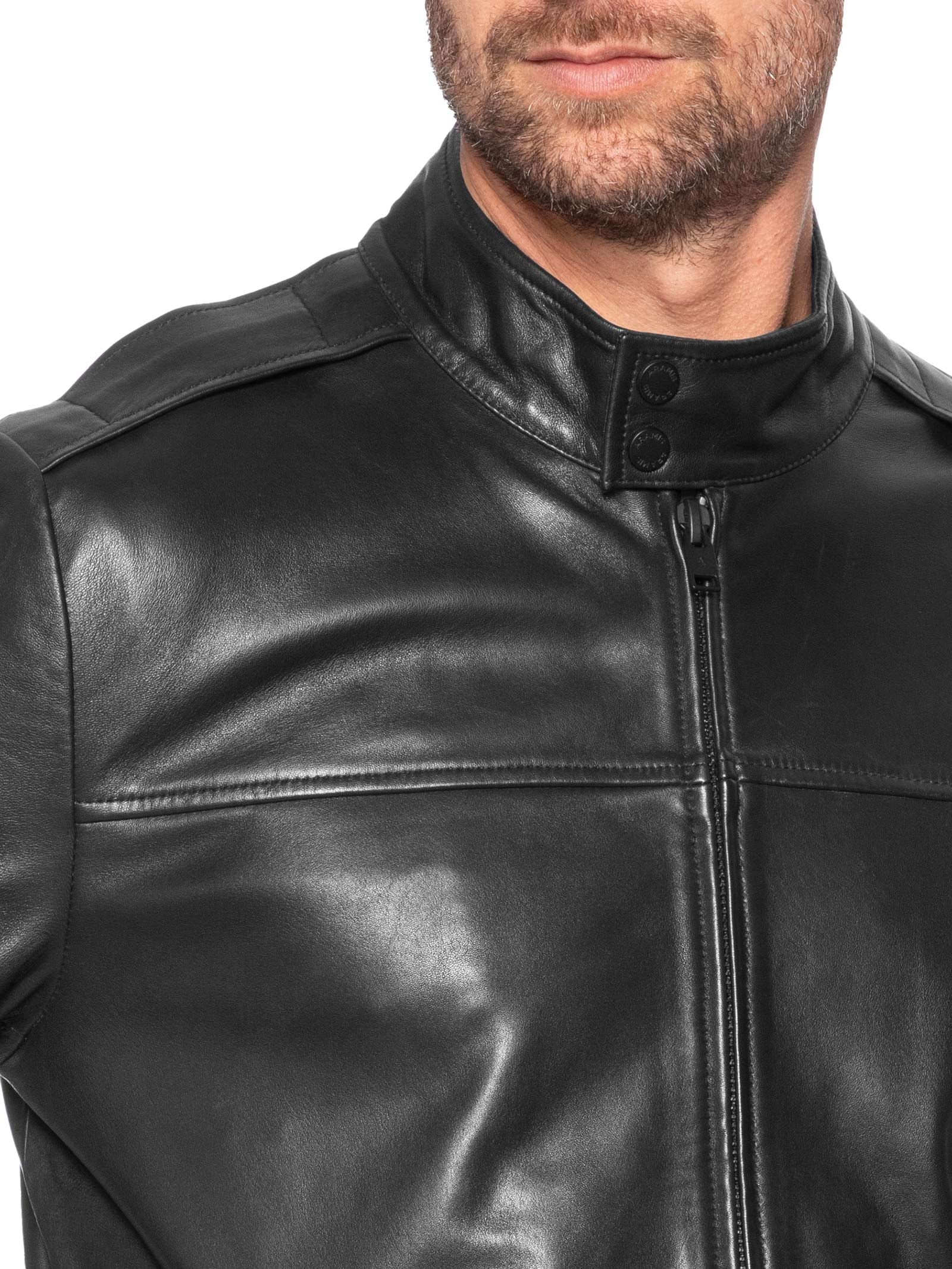 Jaqueta Masculina Couro Motorcycle Preto Aramis