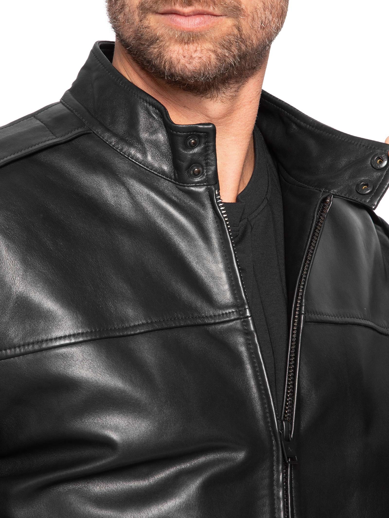 Jaqueta Masculina Couro Motorcycle Preto Aramis