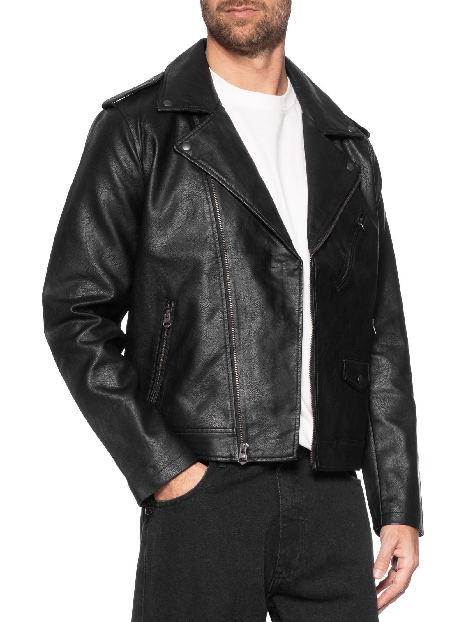 Jaqueta Masculina De Couro Asym Motorcycle Preto Levi's