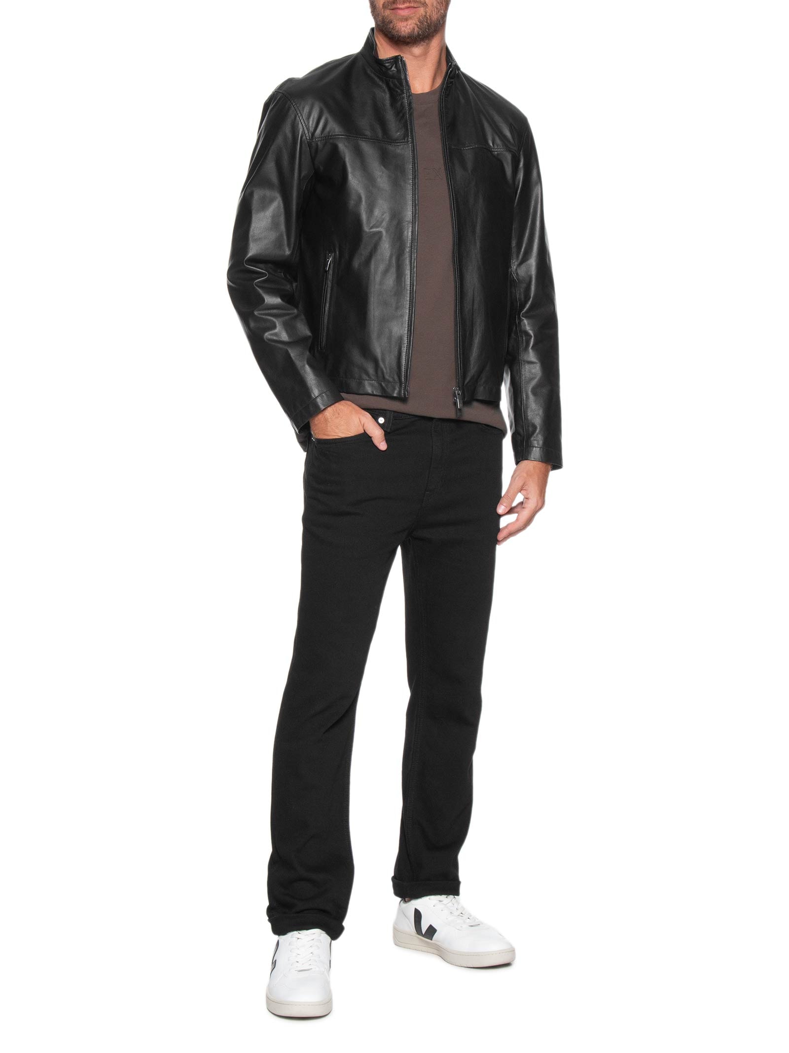 Armani Exchange - Jaqueta Masculina de Couro Blouson - Preto