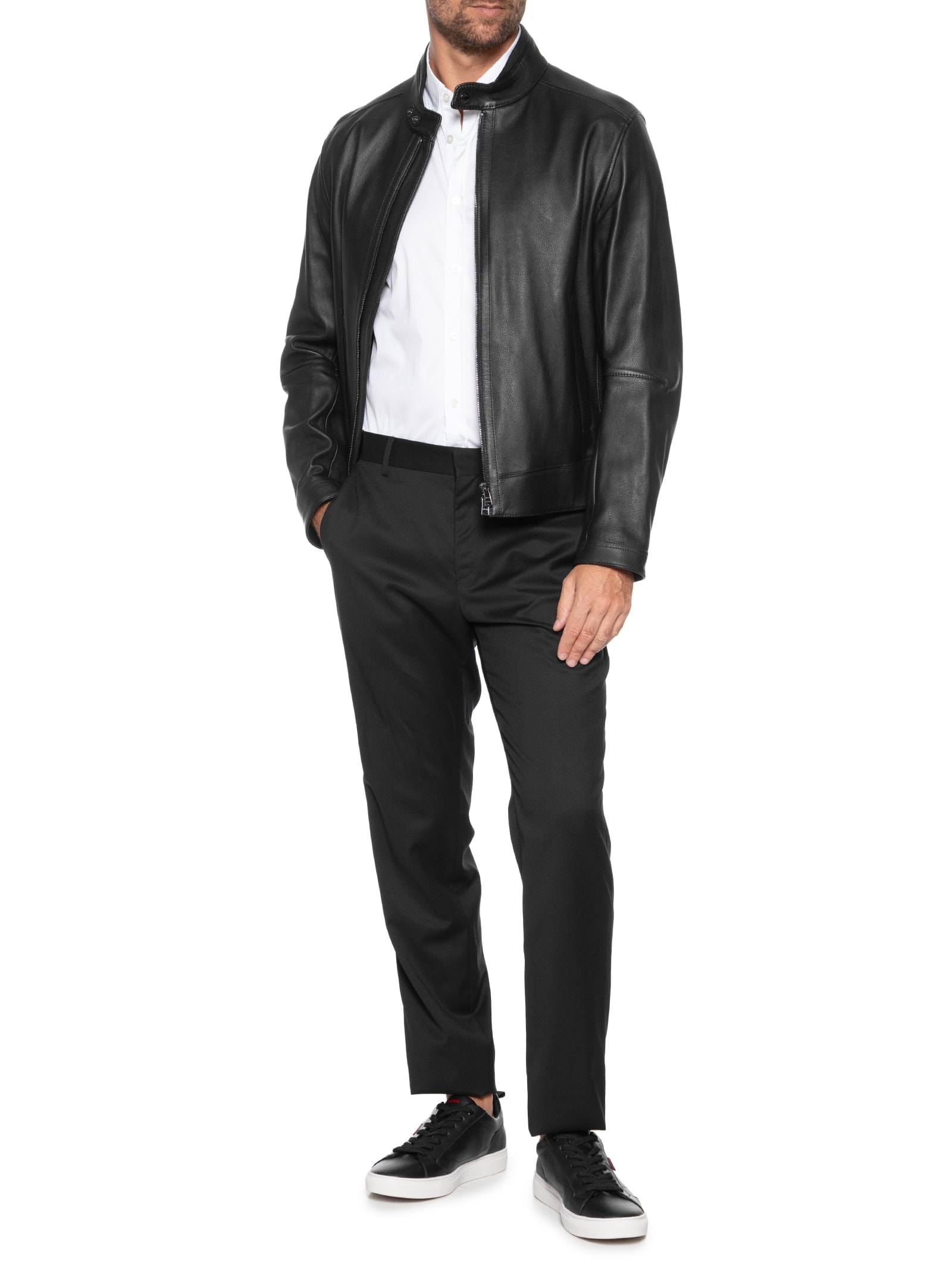 Jaqueta Masculina De Couro H Mansell Preto Boss