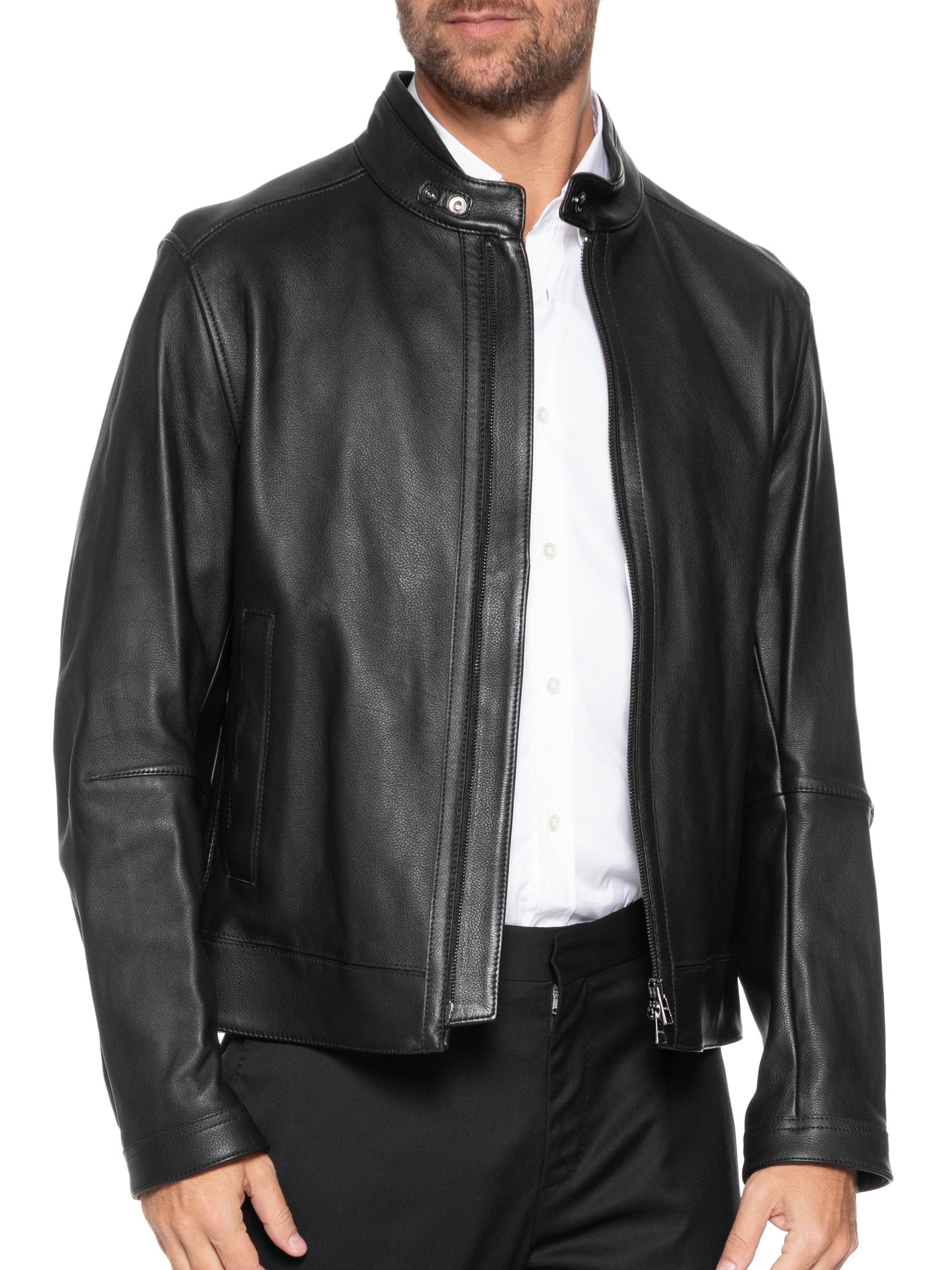 Jaqueta Masculina De Couro H Mansell Preto Boss