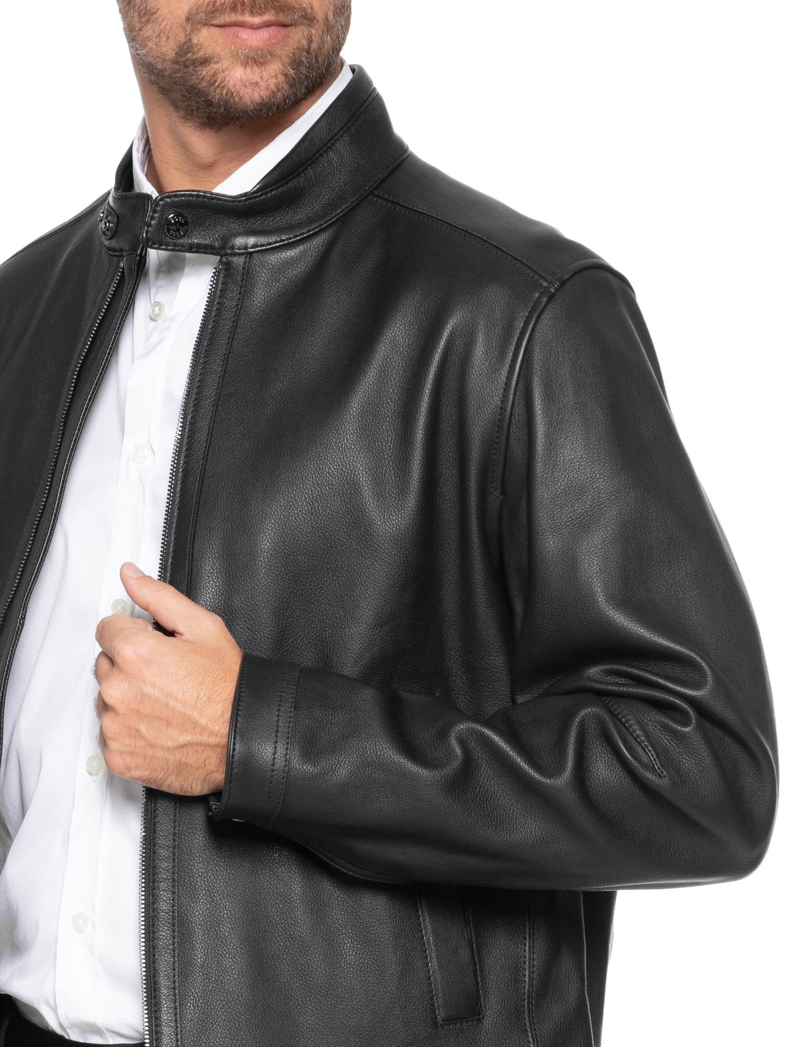 Jaqueta Masculina De Couro H Mansell Preto Boss