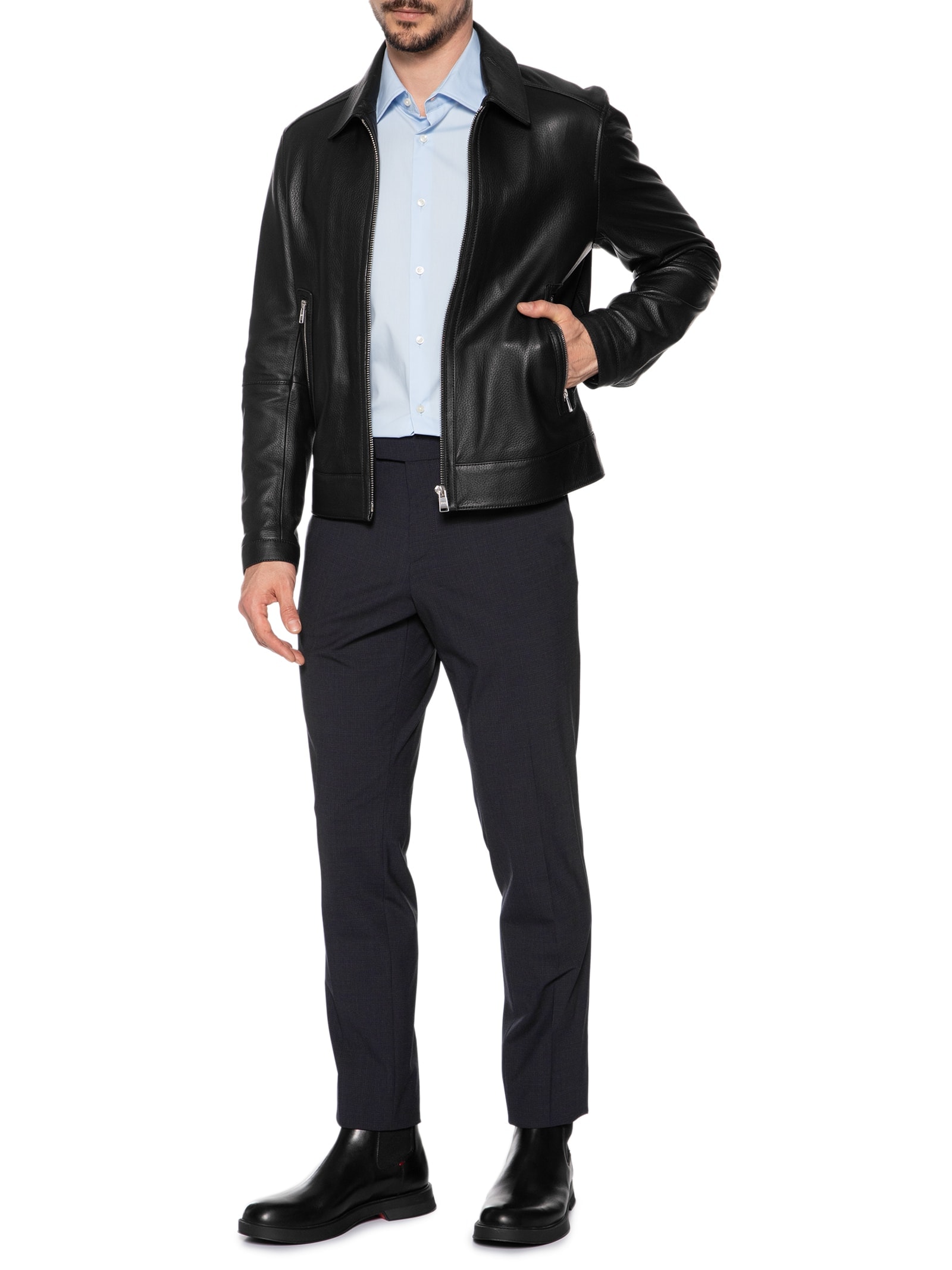 Jaqueta Masculina De Couro H-Mapson Preto Boss