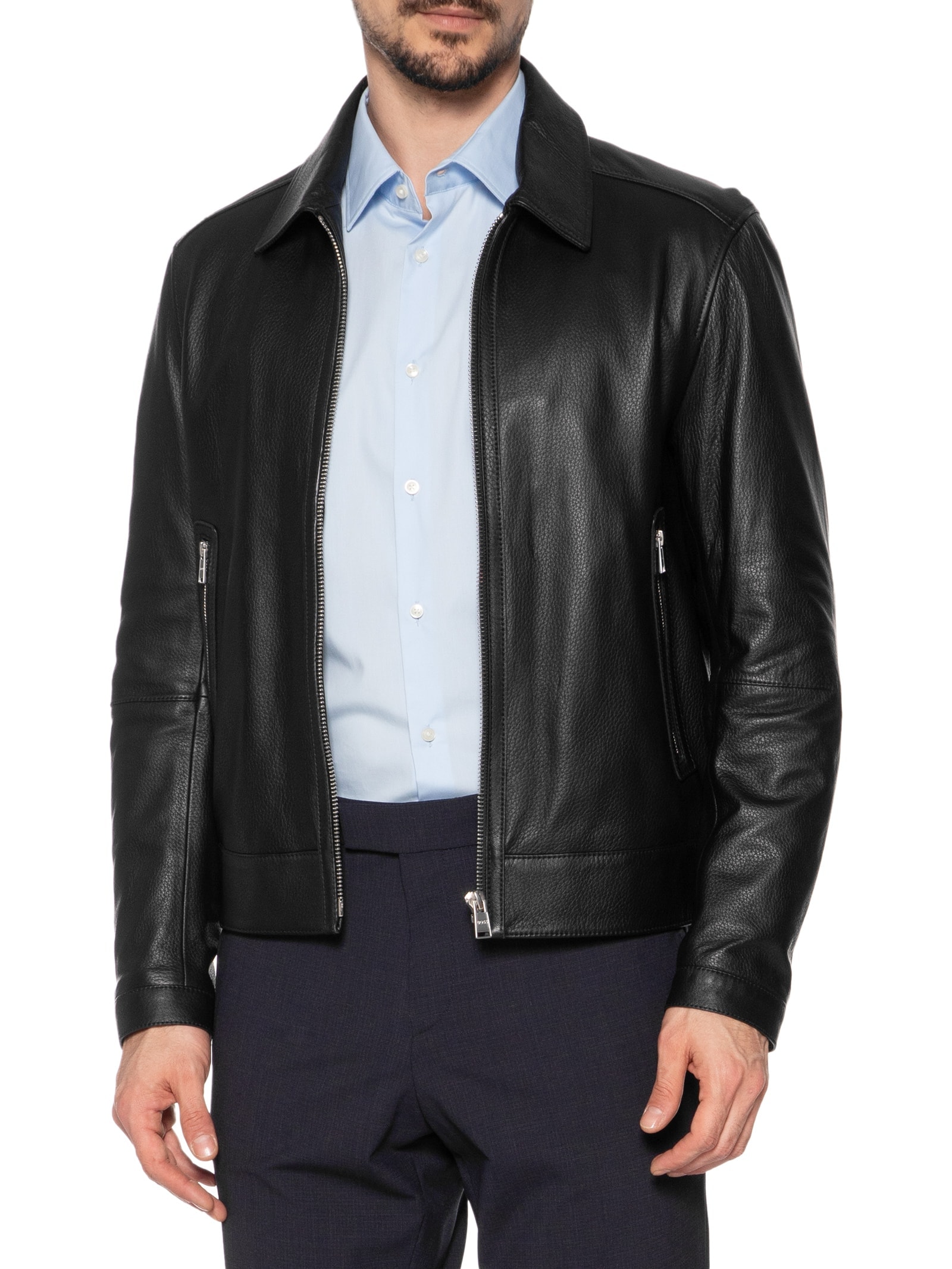 Jaqueta Masculina De Couro H-Mapson Preto Boss