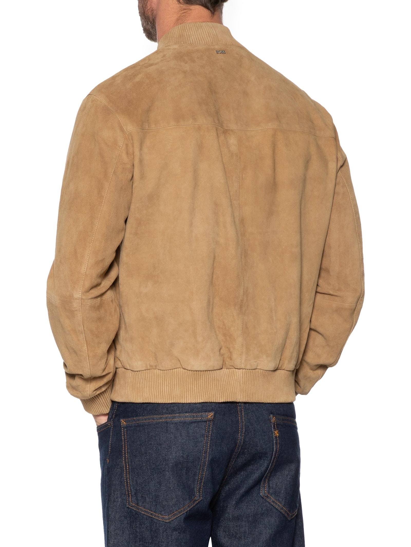 Jaqueta Masculina De Couro H-Muller Bege  Boss