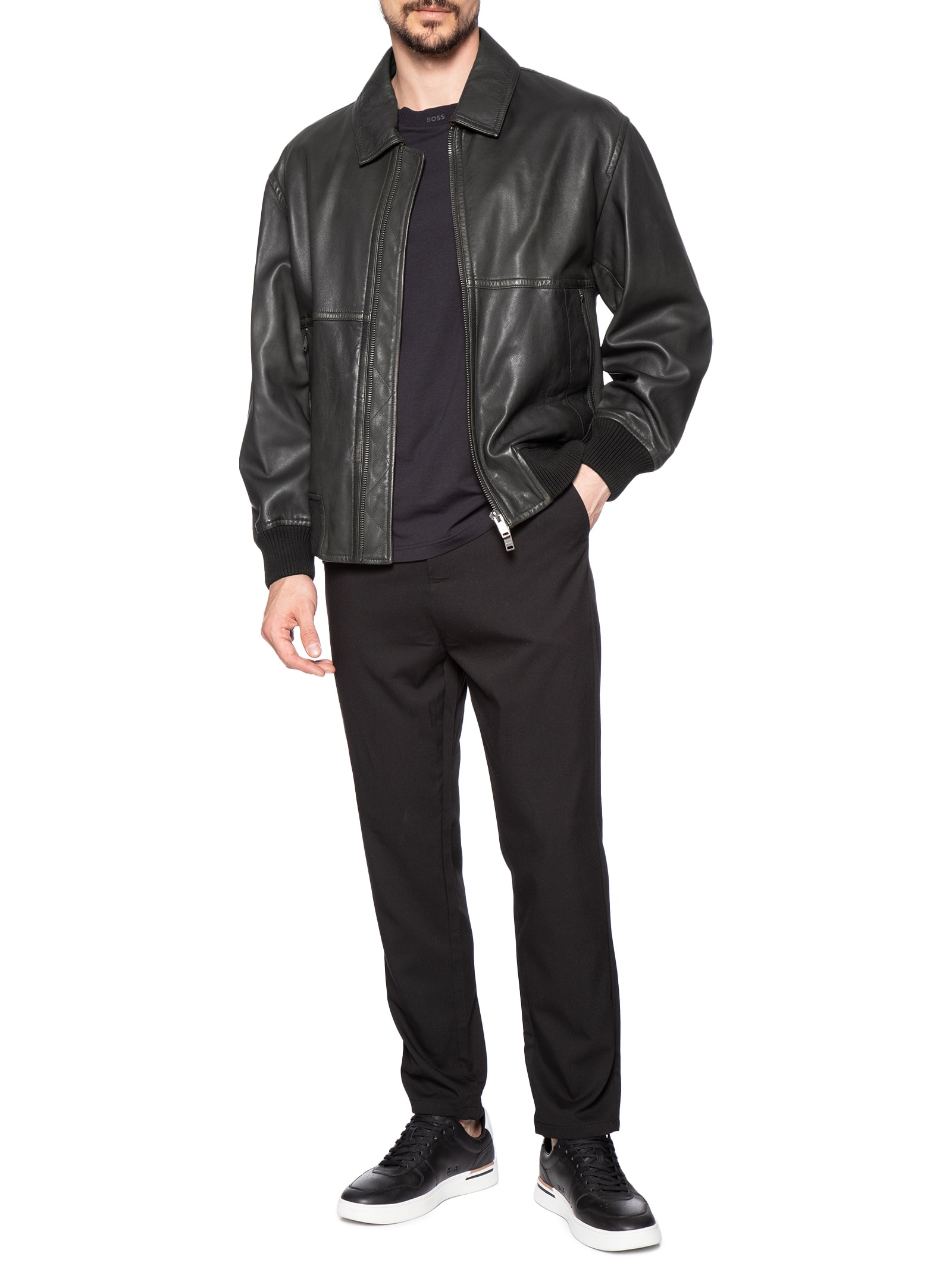 Jaqueta Masculina De Couro Joberg Marrom Boss