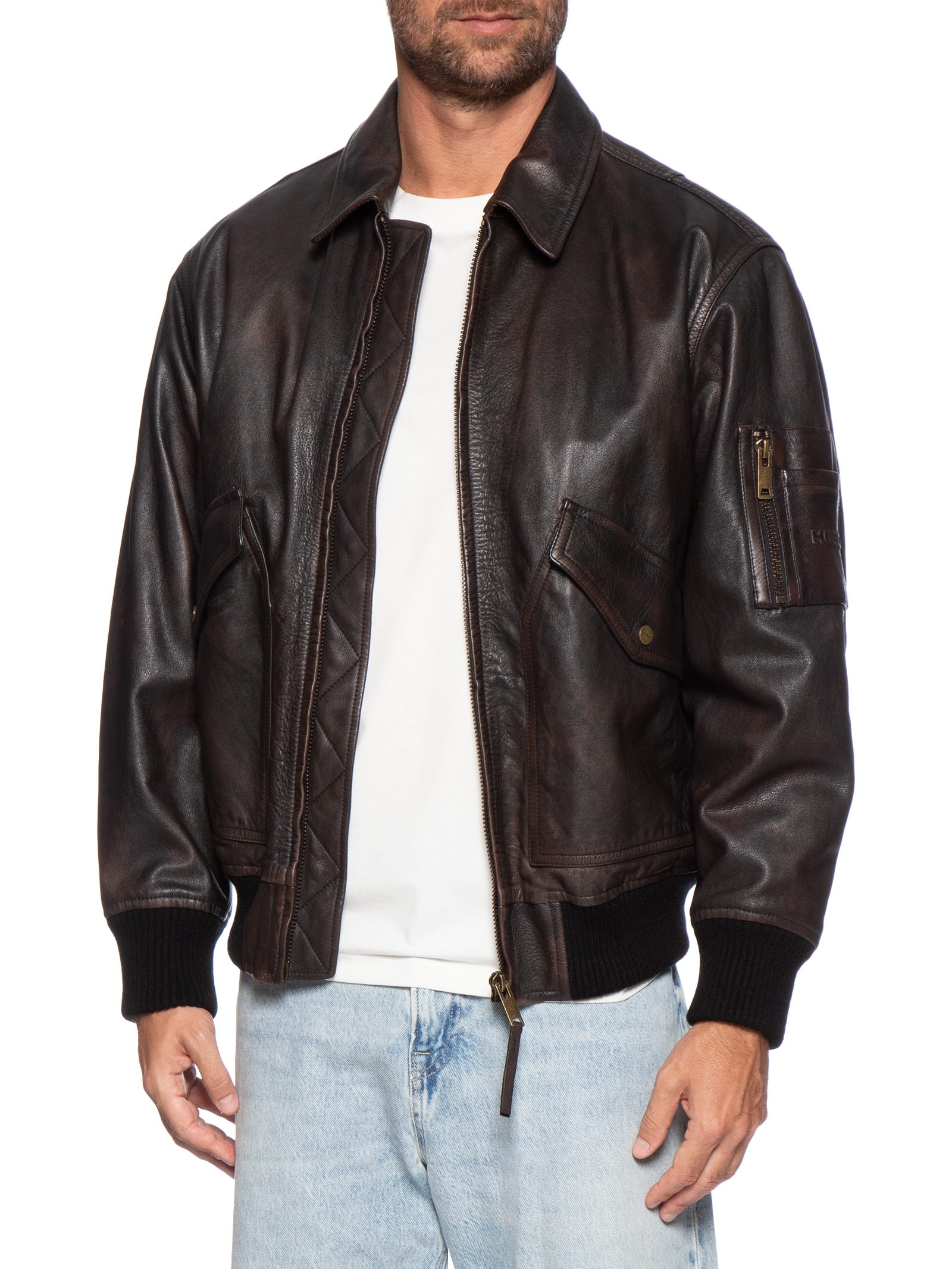 Jaqueta Masculina De Couro Laviat Preto Hugo