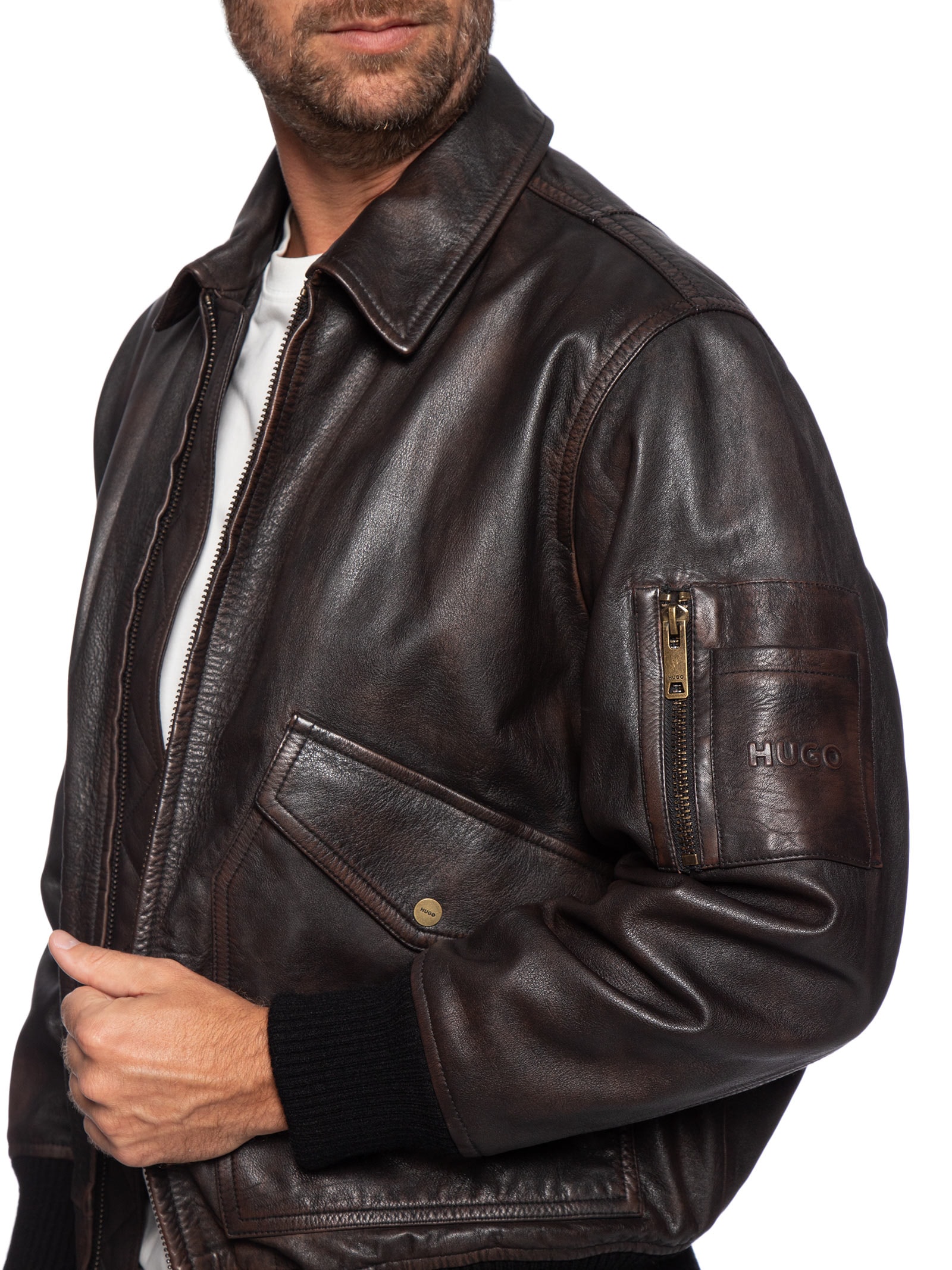 Jaqueta Masculina De Couro Laviat Preto Hugo