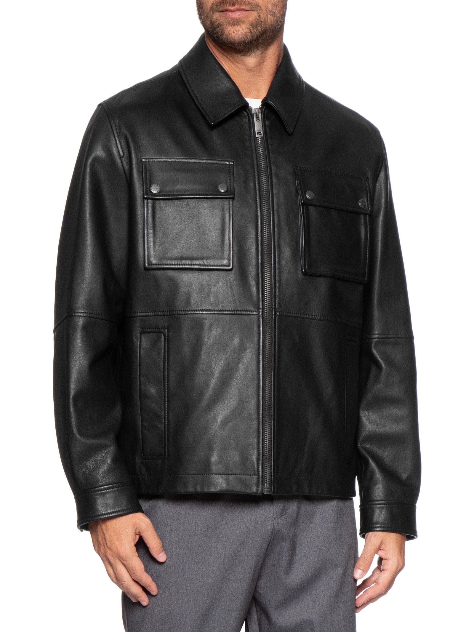 Jaqueta Masculina De Couro Lemni Preto Hugo