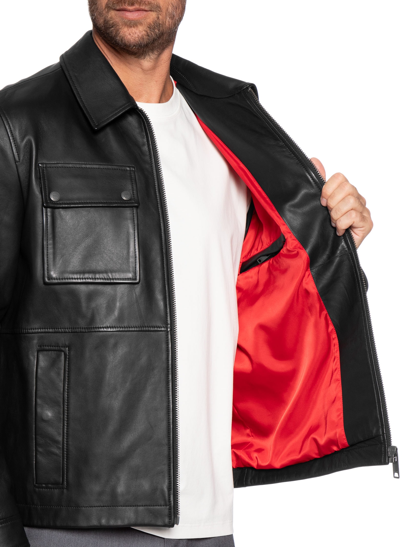 Jaqueta Masculina De Couro Lemni Preto Hugo