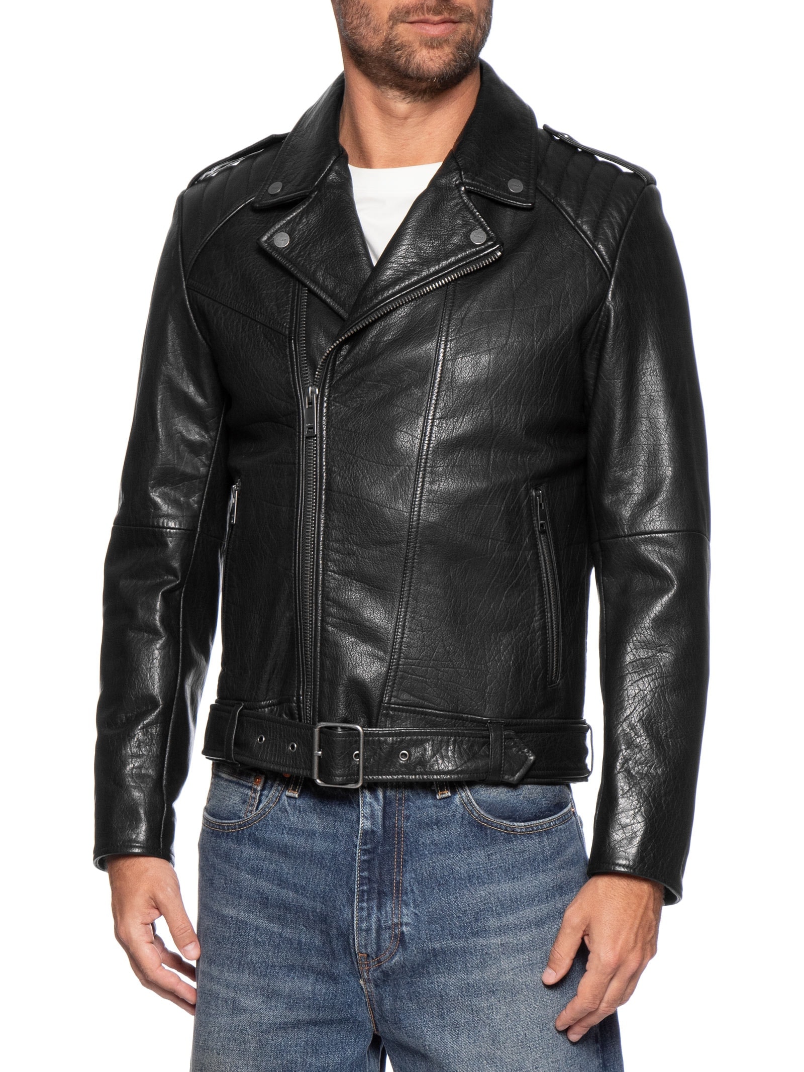 Jaqueta Masculina De Couro Lowis-6 Preto Hugo