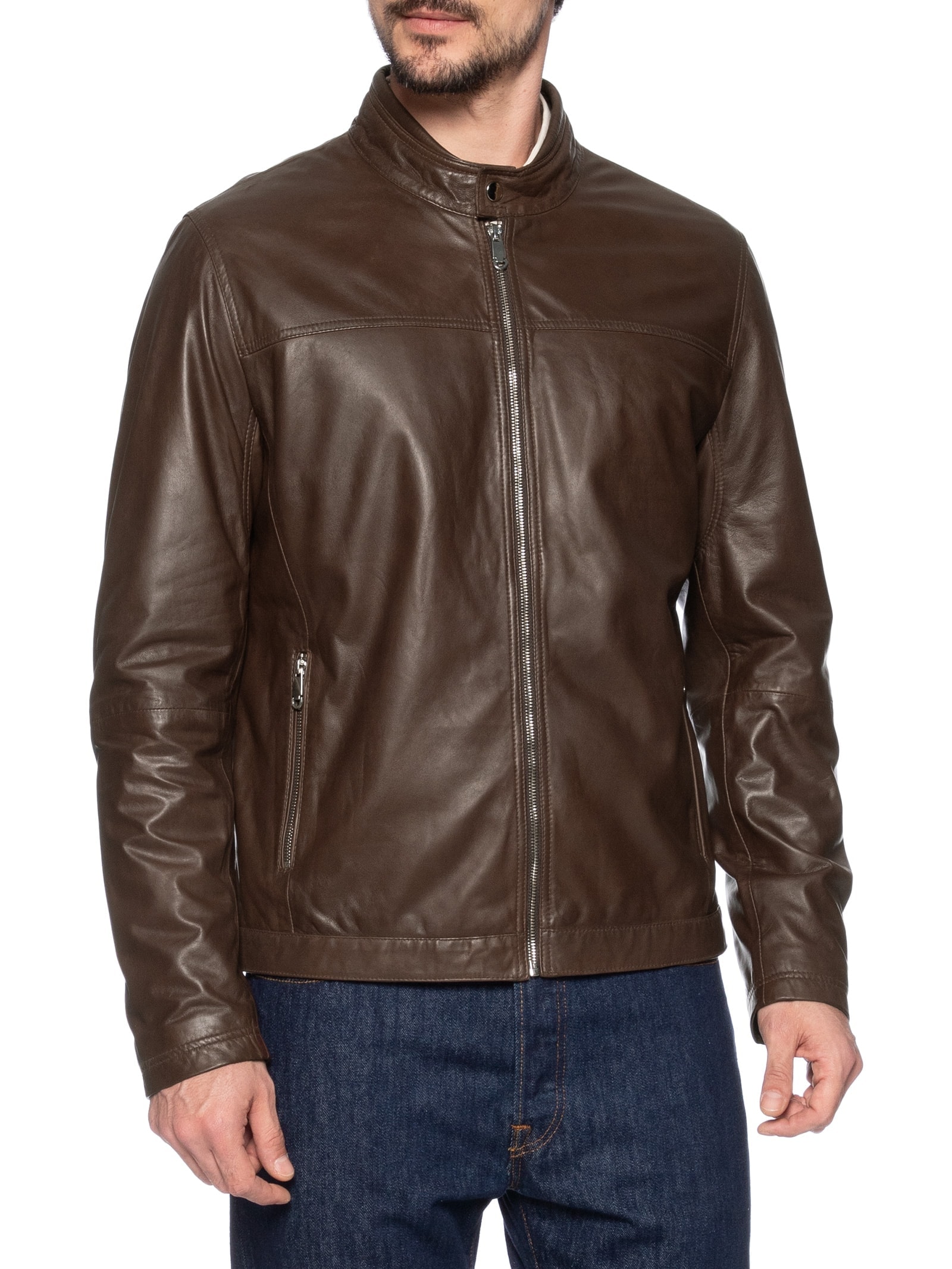 Jaqueta Masculina De Couro Marrom '2 Essential