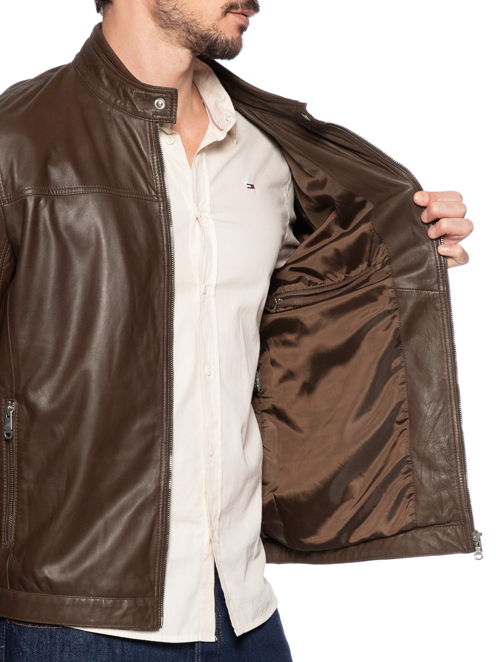 Jaqueta Masculina De Couro Marrom '2 Essential