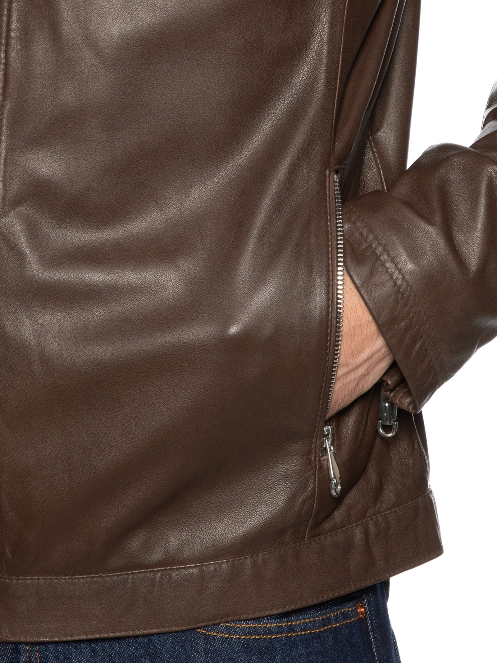 Jaqueta Masculina De Couro Marrom '2 Essential