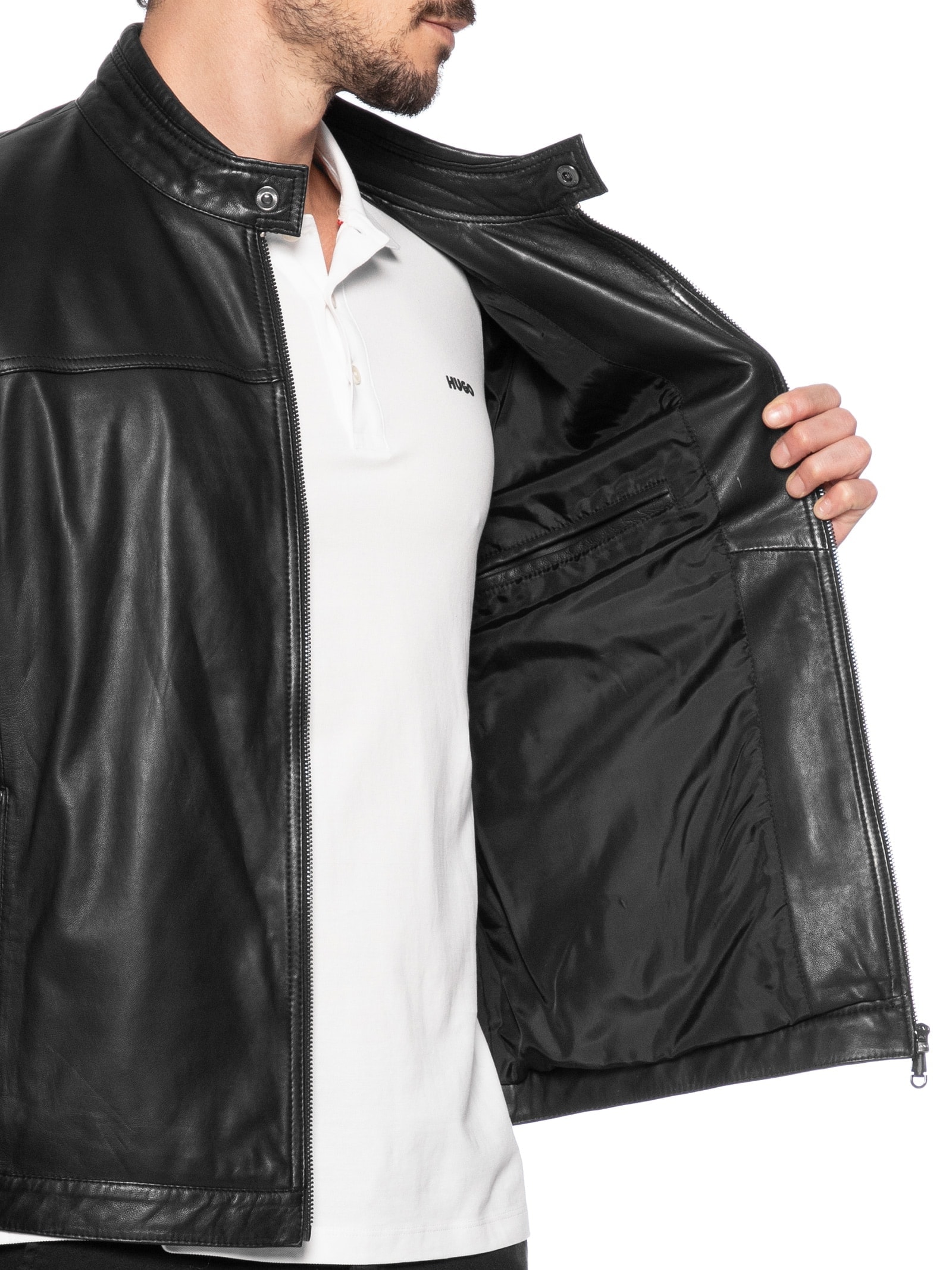 Jaqueta Masculina De Couro Preto '2 Essential