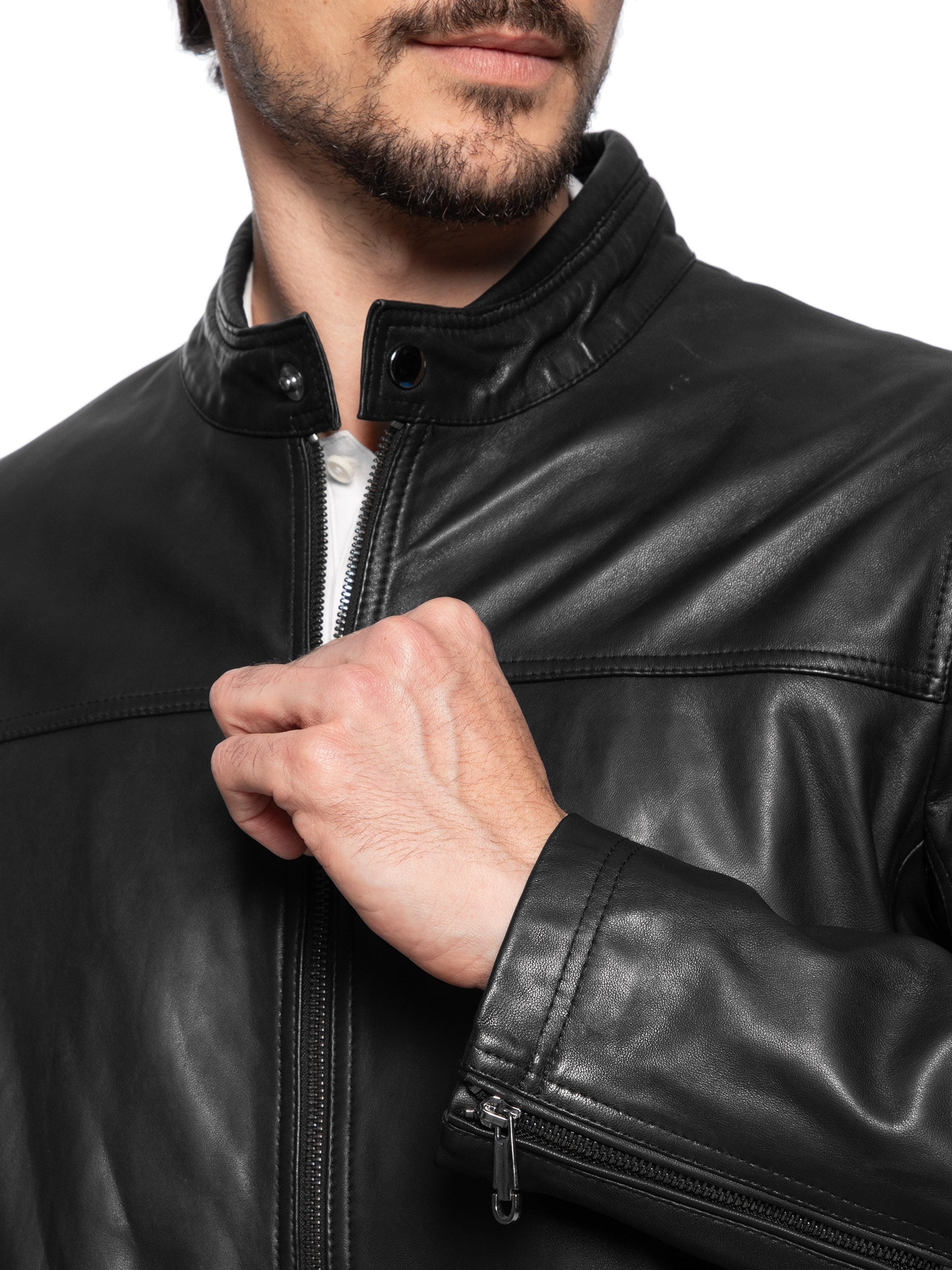 Jaqueta Masculina De Couro Preto '2 Essential
