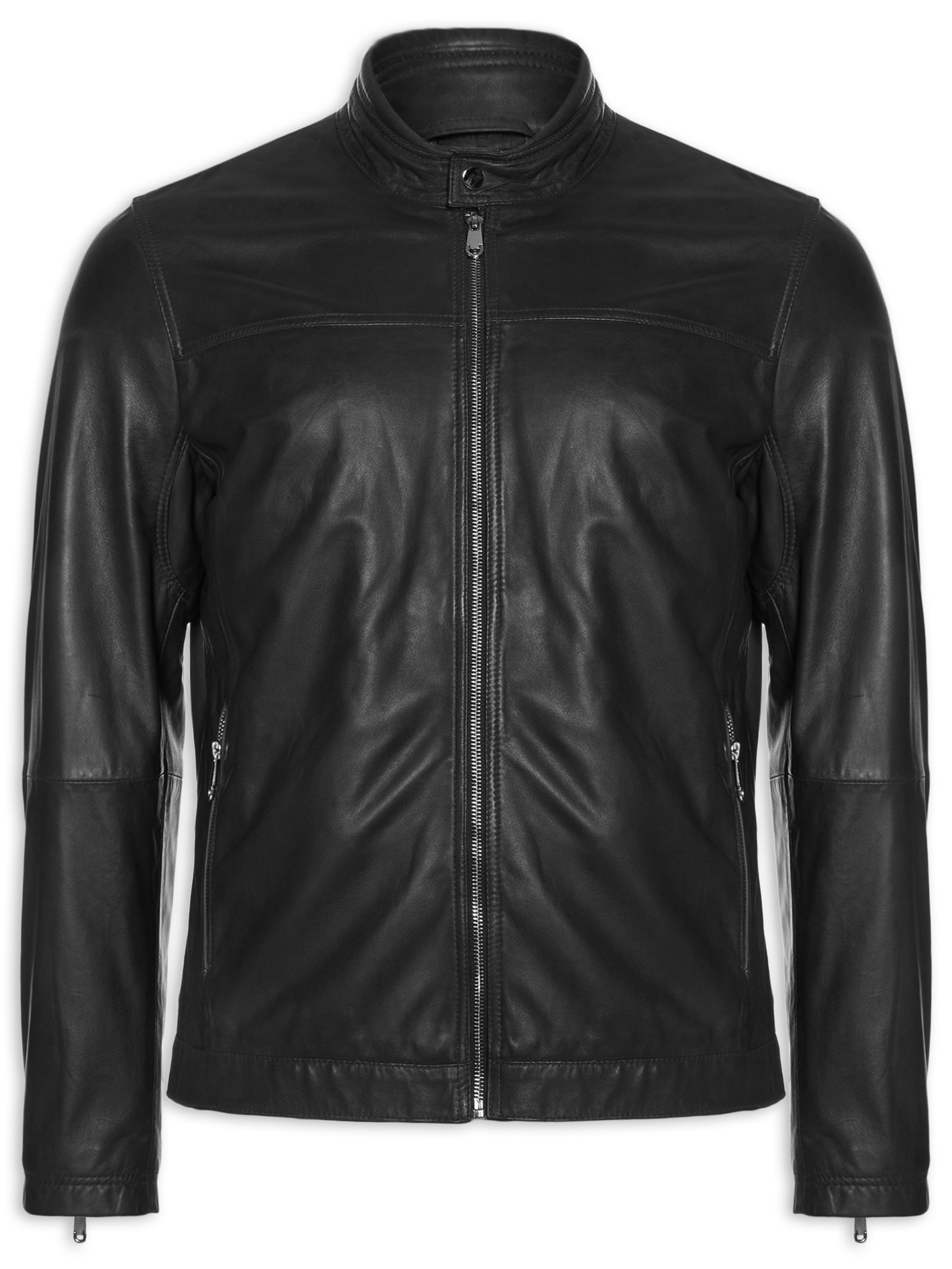 Jaqueta Masculina De Couro Preto '2 Essential