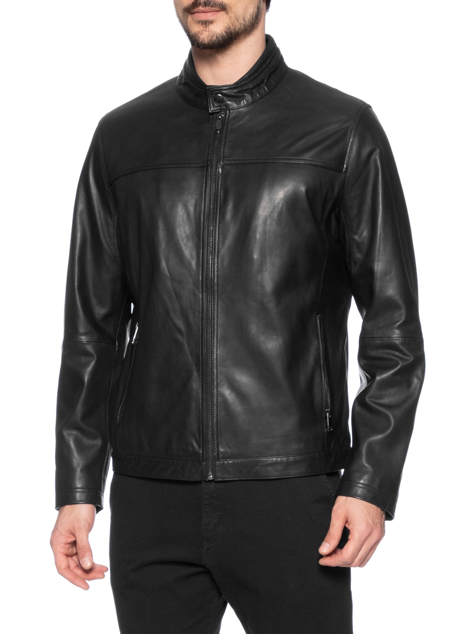 Jaqueta Masculina De Couro Preto '2 Essential