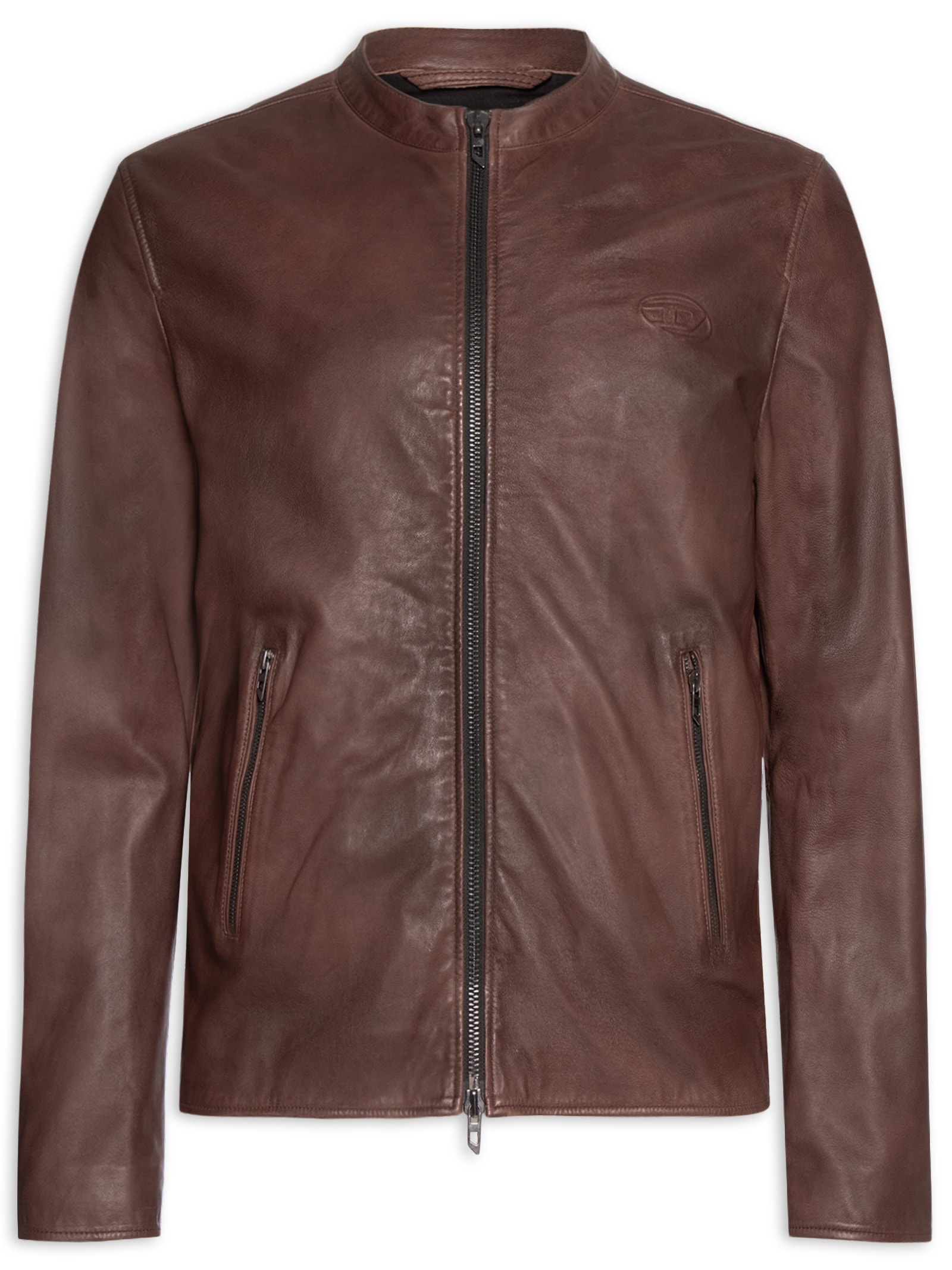 Jaqueta Masculina De Couro Sem Capuz L-Tad-Bkbx Marrom Diesel