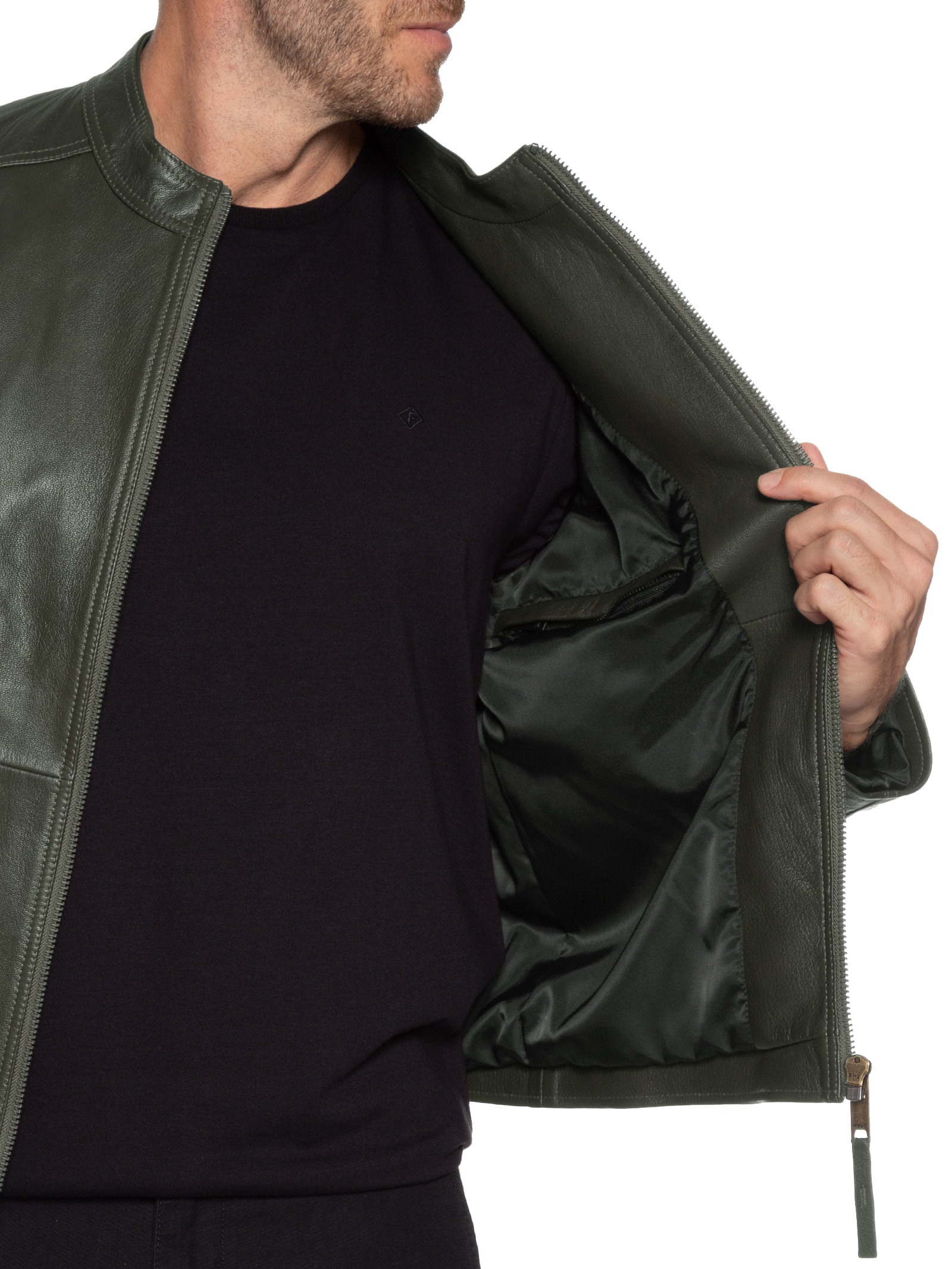 Jaqueta Masculina De Couro Slim-Fit Loki-3 Verde Hugo