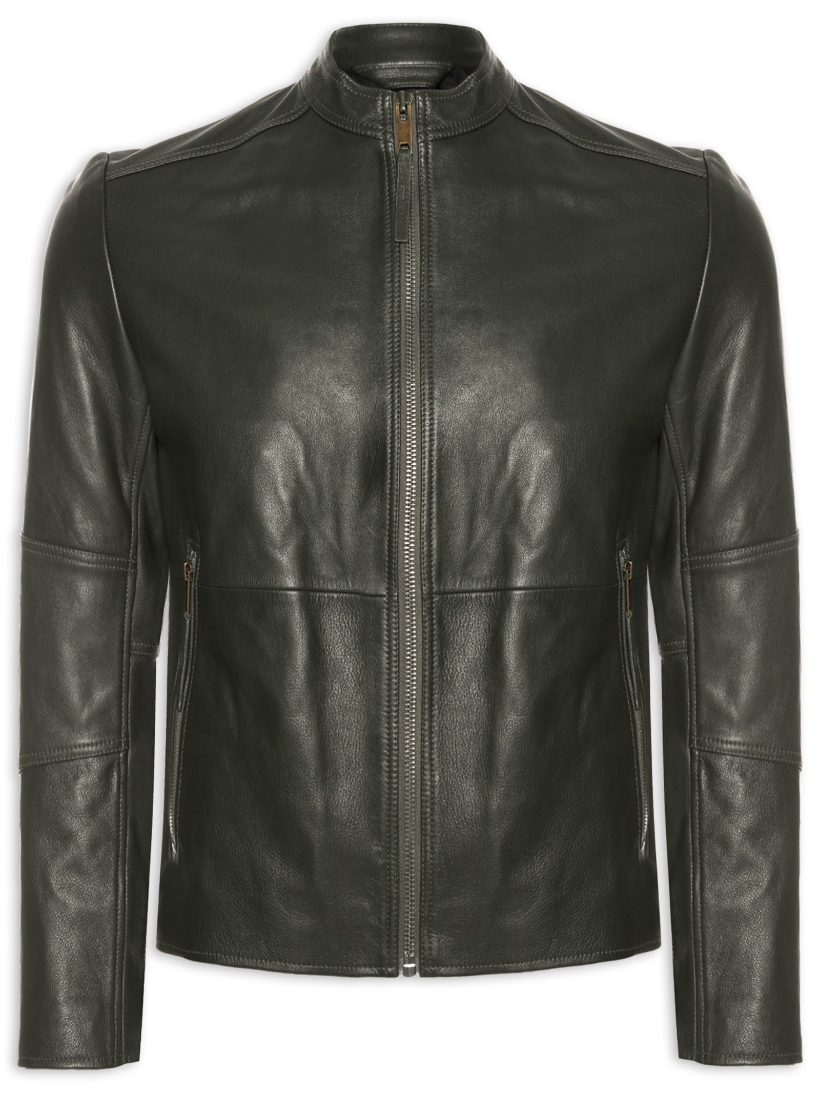 Jaqueta Masculina De Couro Slim-Fit Loki-3 Verde Hugo