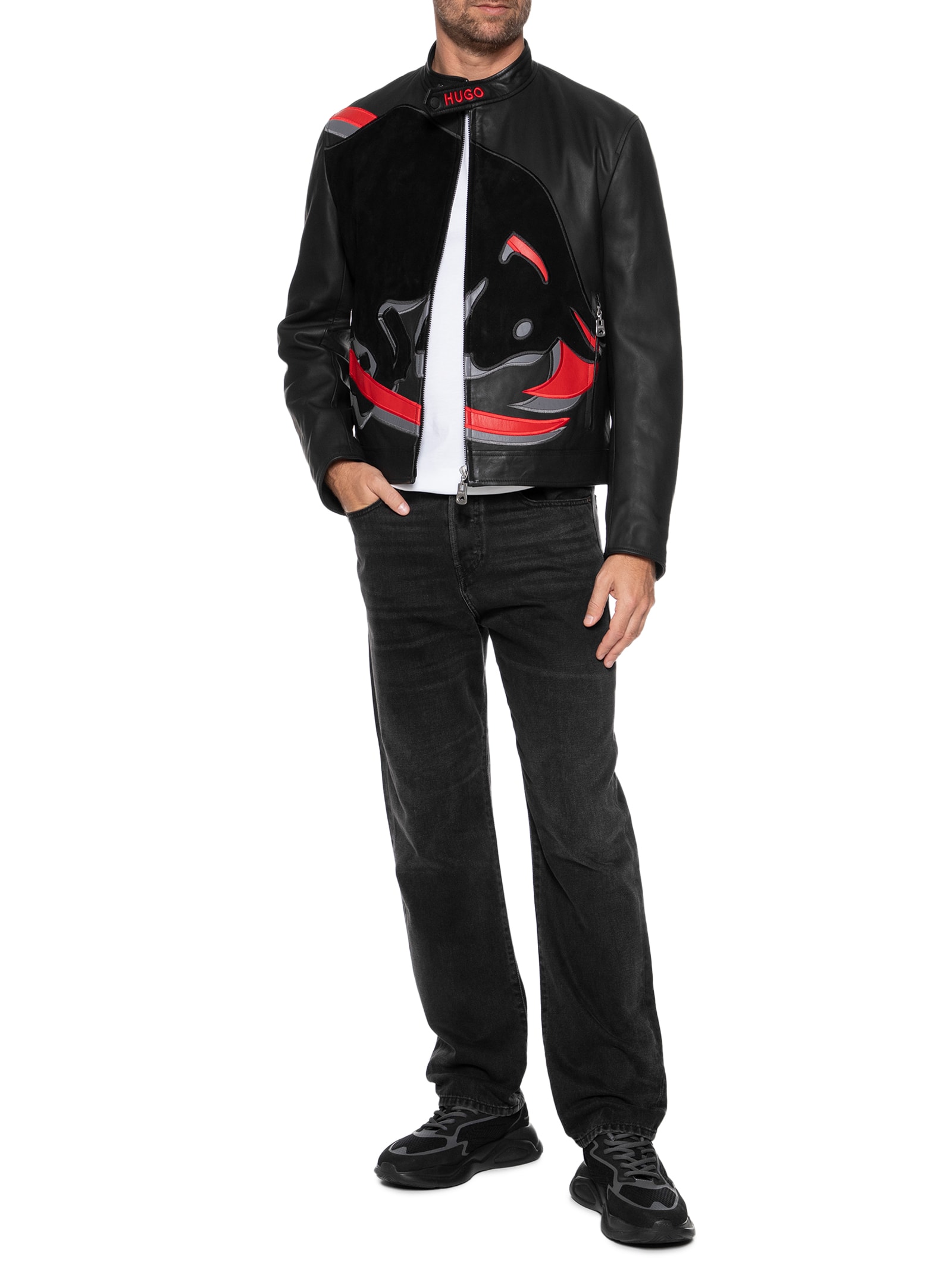 Hugo Jaqueta Masculina De Couro Slim Preto