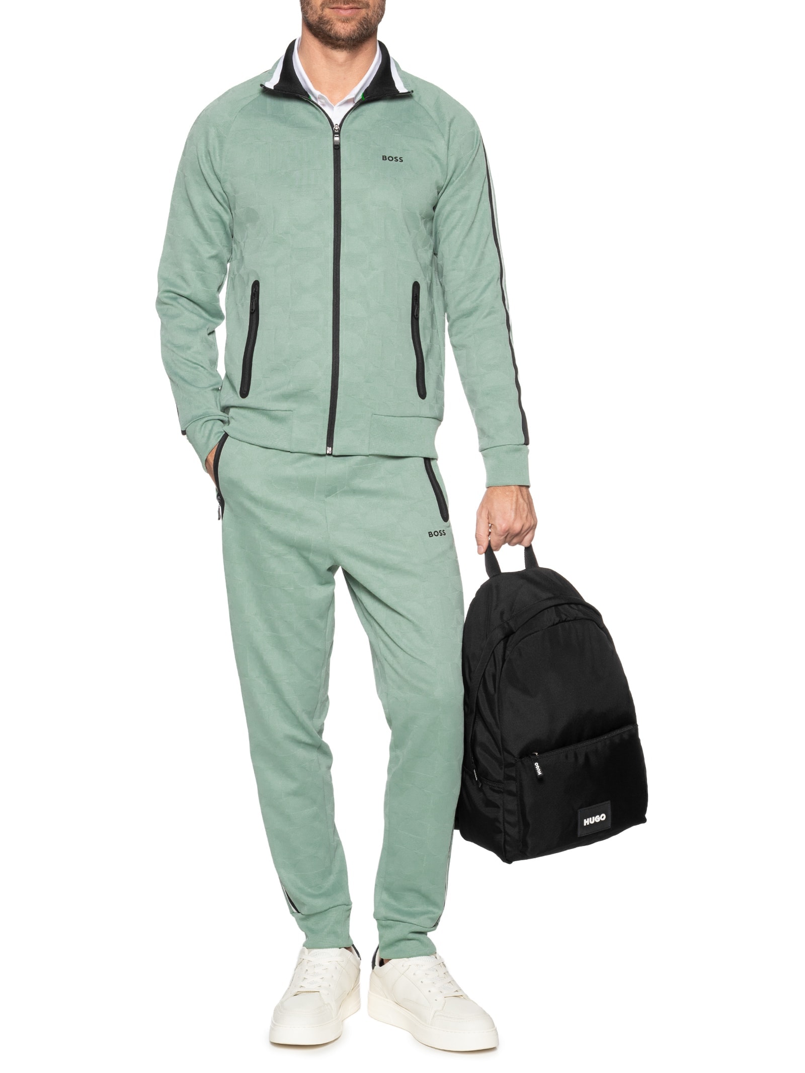 Jaqueta Masculina De Moletom Skarley Striped Verde Boss