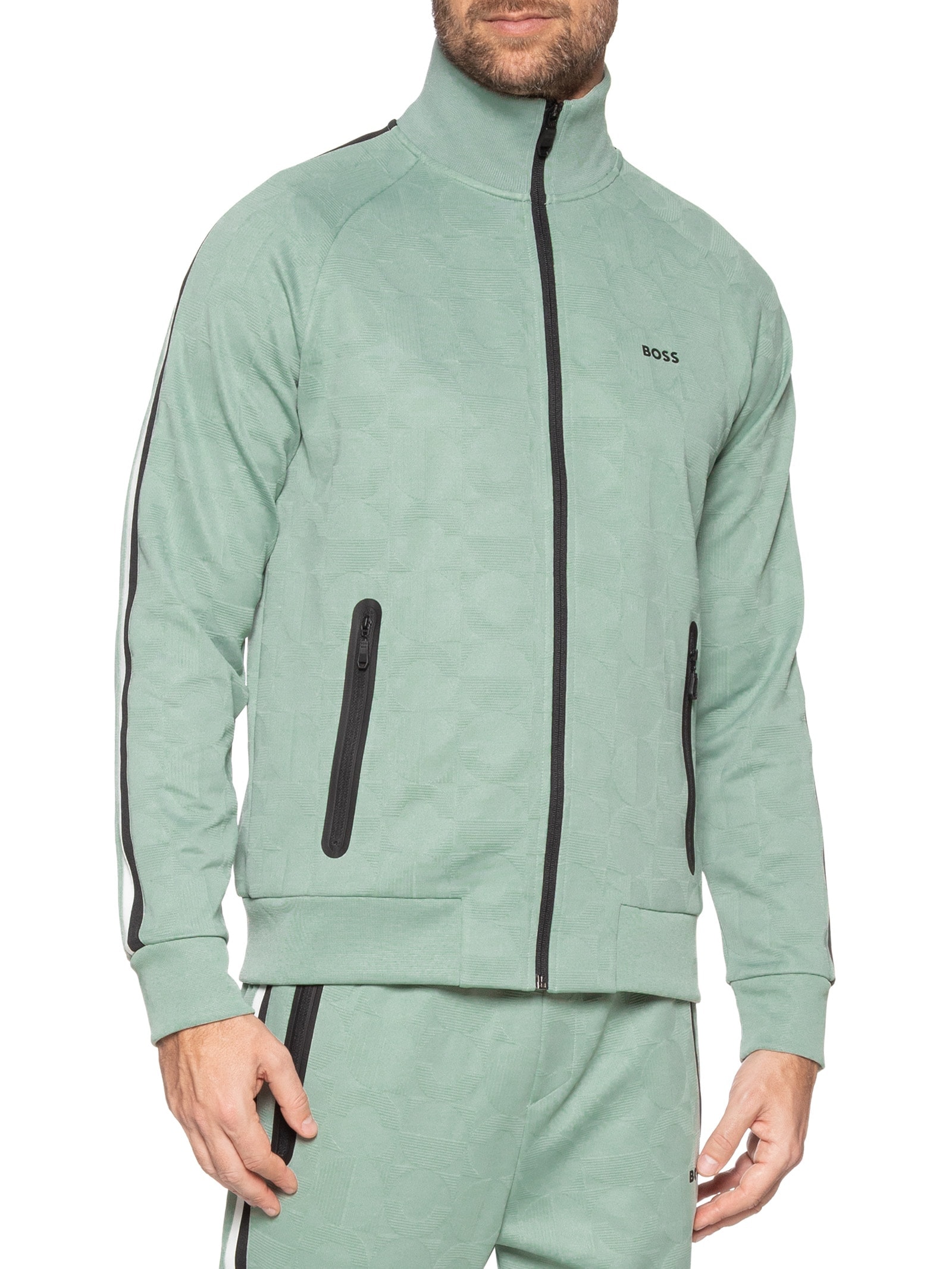 Jaqueta Masculina De Moletom Skarley Striped Verde Boss