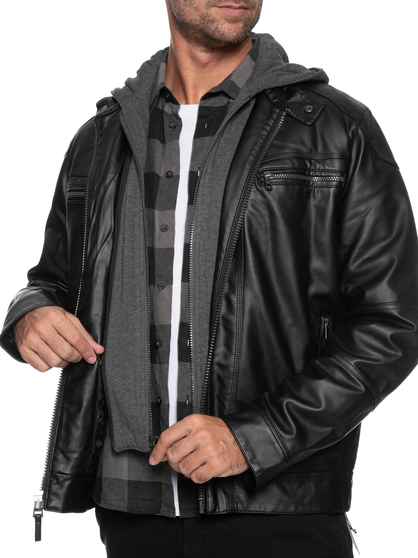 Jaqueta Masculina Em PU Com Capuz - Preto - Calvin Klein Jeans