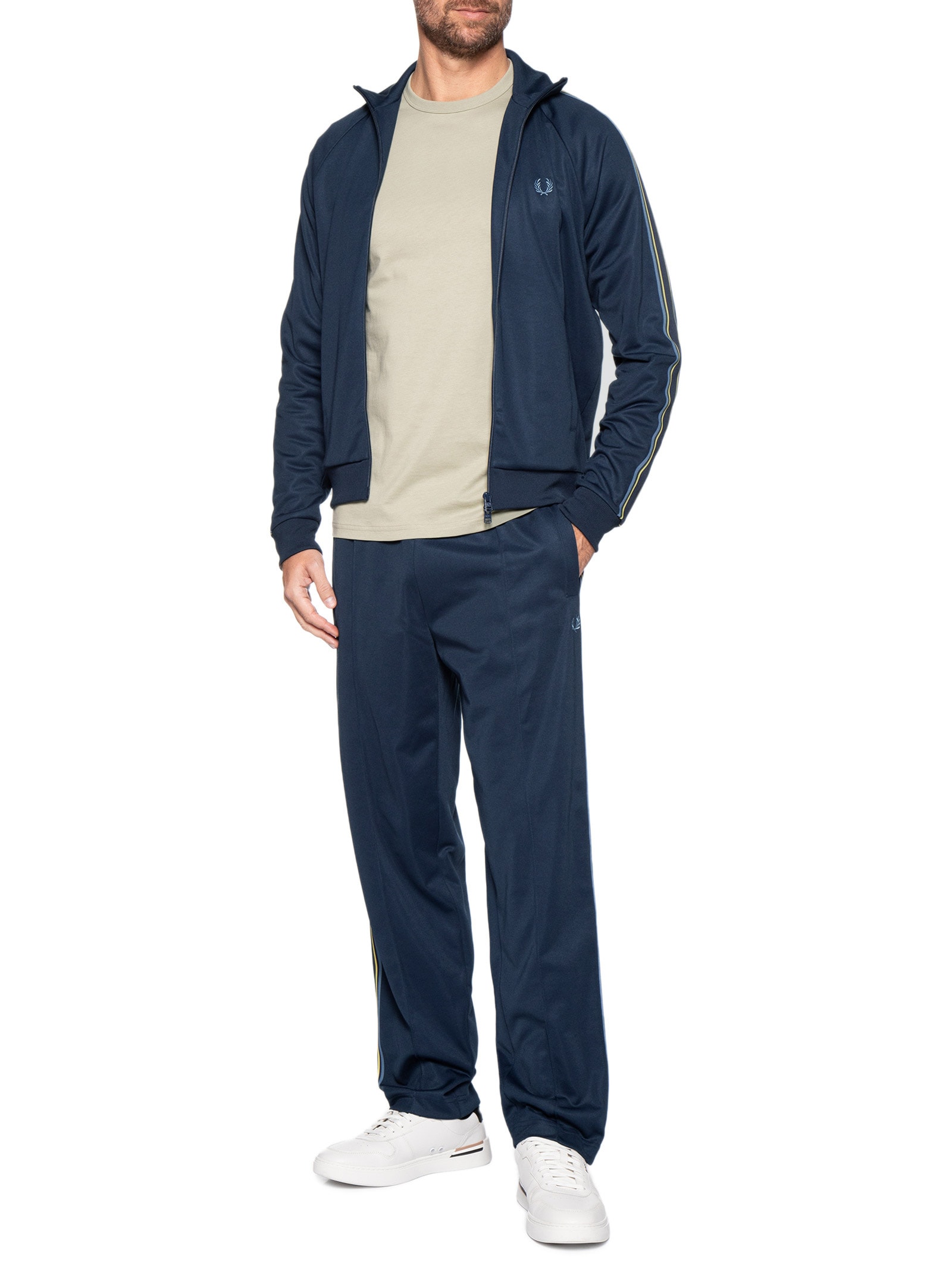 Jaqueta Masculina Esportiva Detalhe Faixa Dupla Azul Fred Perry