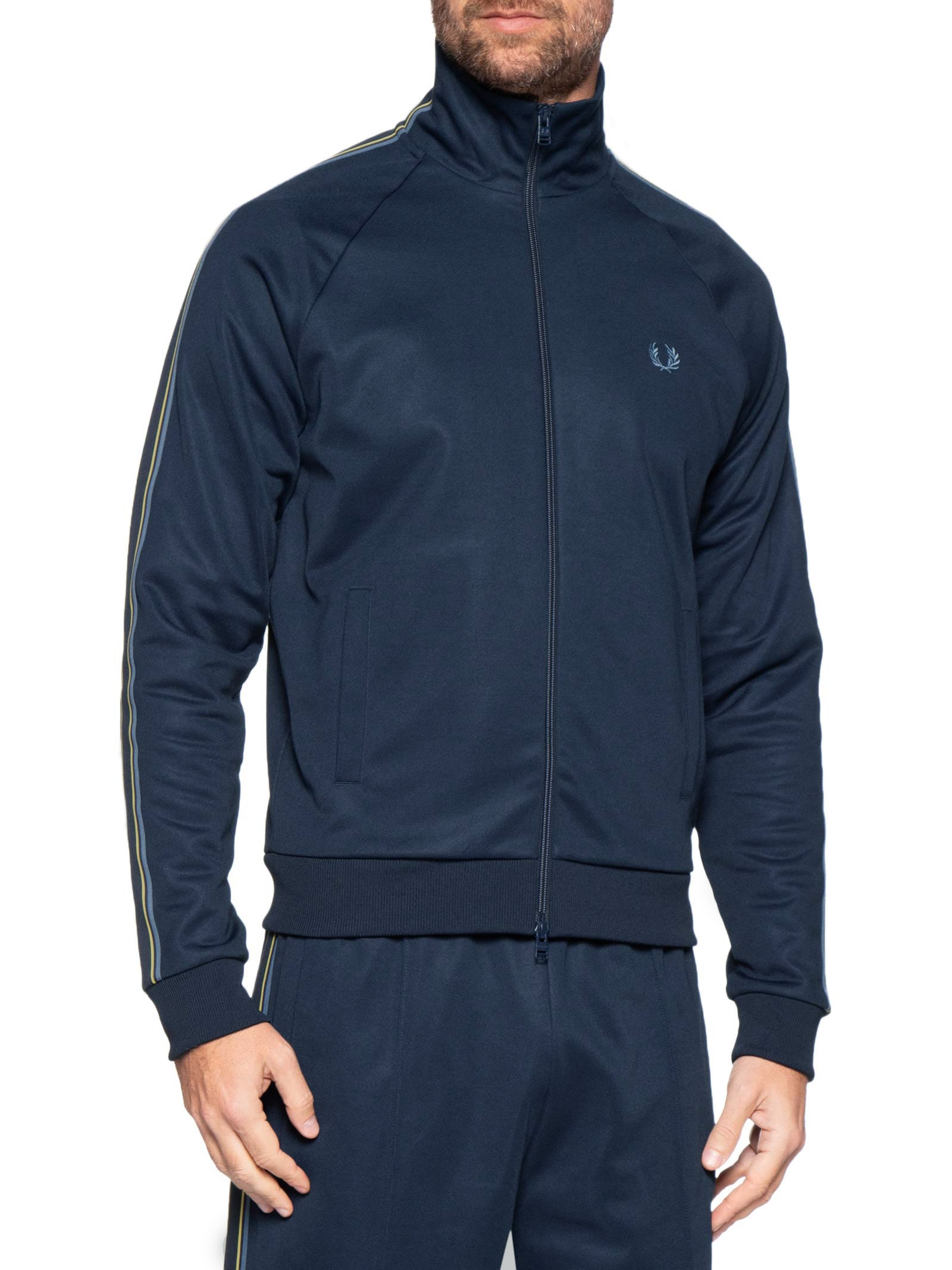 Jaqueta Masculina Esportiva Detalhe Faixa Dupla Azul Fred Perry