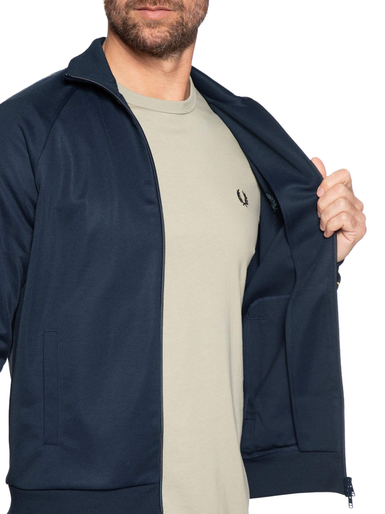 Jaqueta Masculina Esportiva Detalhe Faixa Dupla Azul Fred Perry