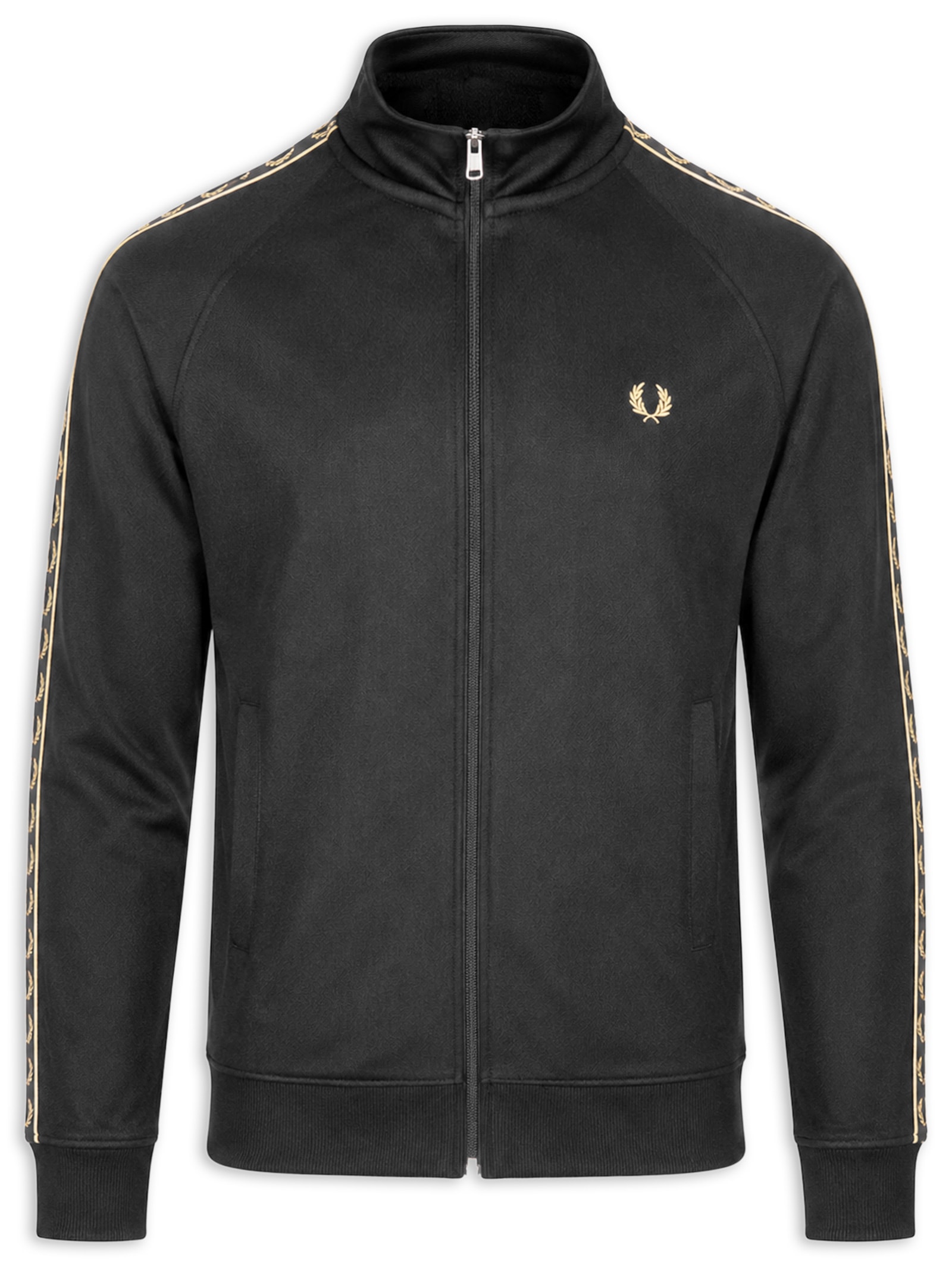 Jaqueta Masculina Esportiva Detalhe Faixa Dupla Preto Fred Perry