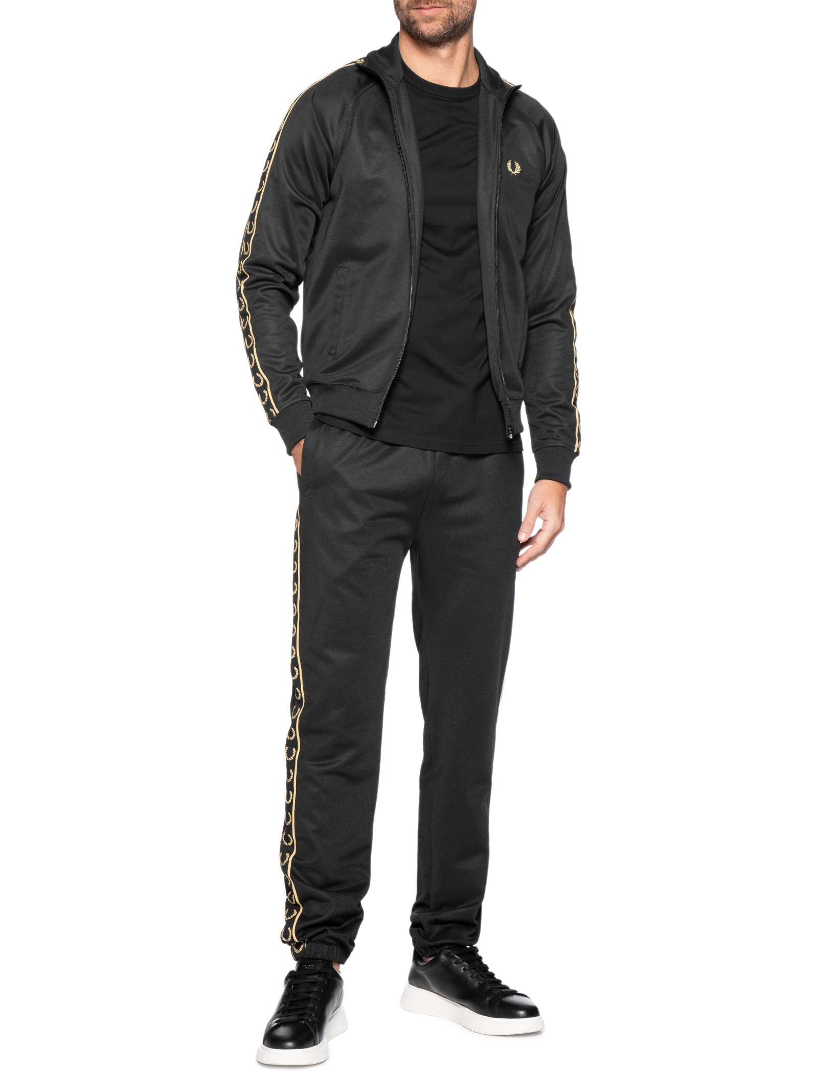 Jaqueta Masculina Esportiva Detalhe Faixa Dupla Preto Fred Perry
