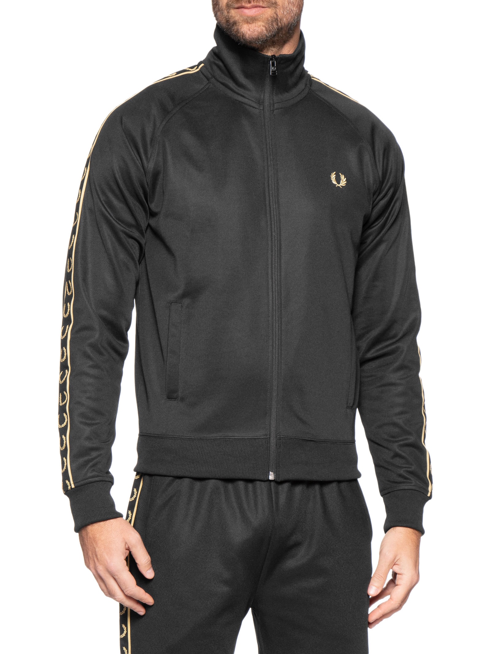 Jaqueta Masculina Esportiva Detalhe Faixa Dupla Preto Fred Perry
