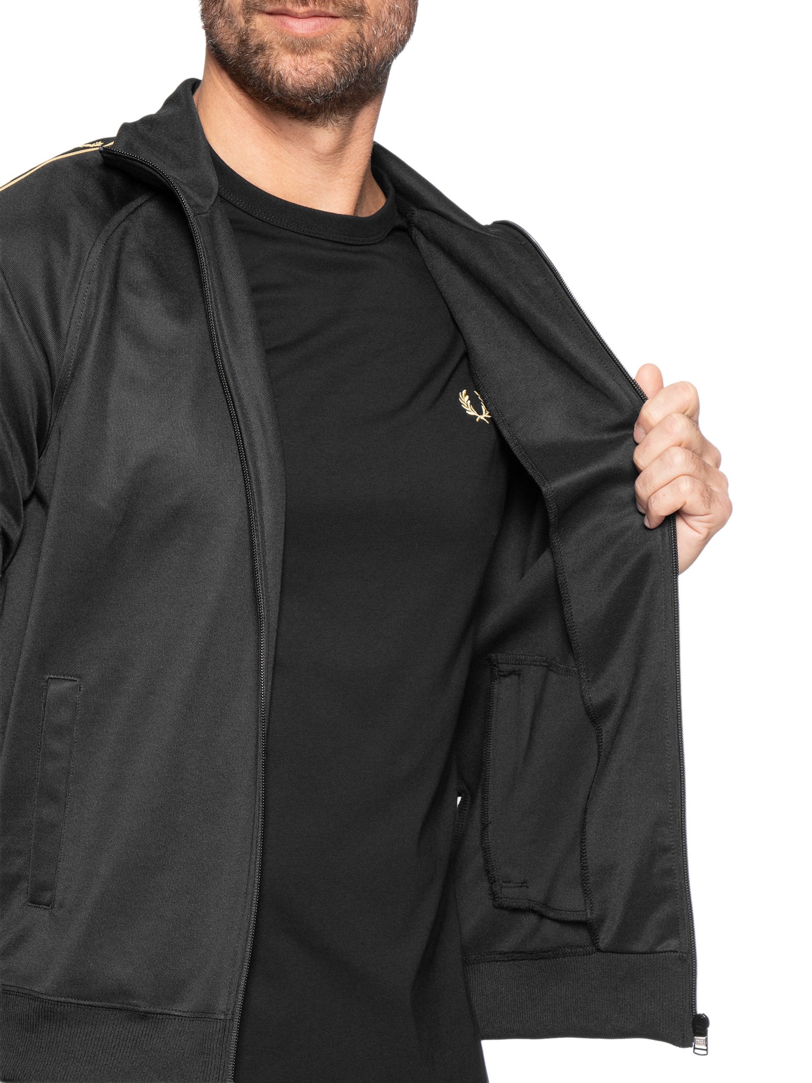 Jaqueta Masculina Esportiva Detalhe Faixa Dupla Preto Fred Perry