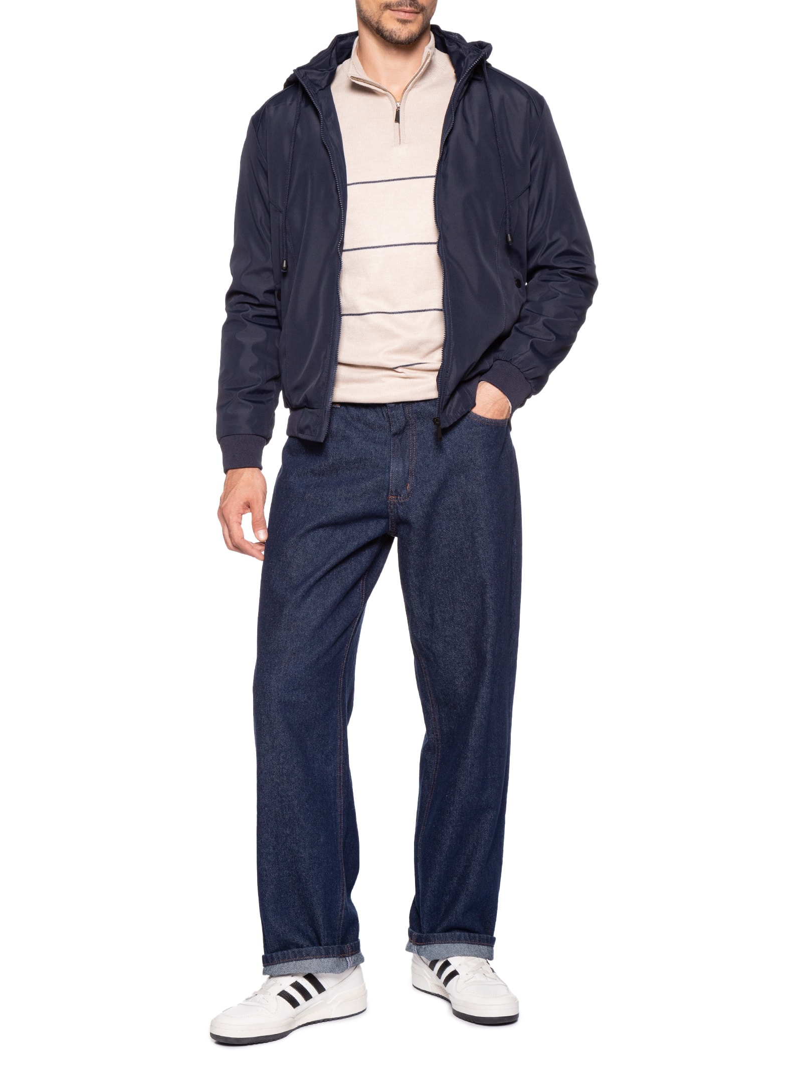 Jaqueta Masculina Forrada Com Gorro Azul Basiq Men