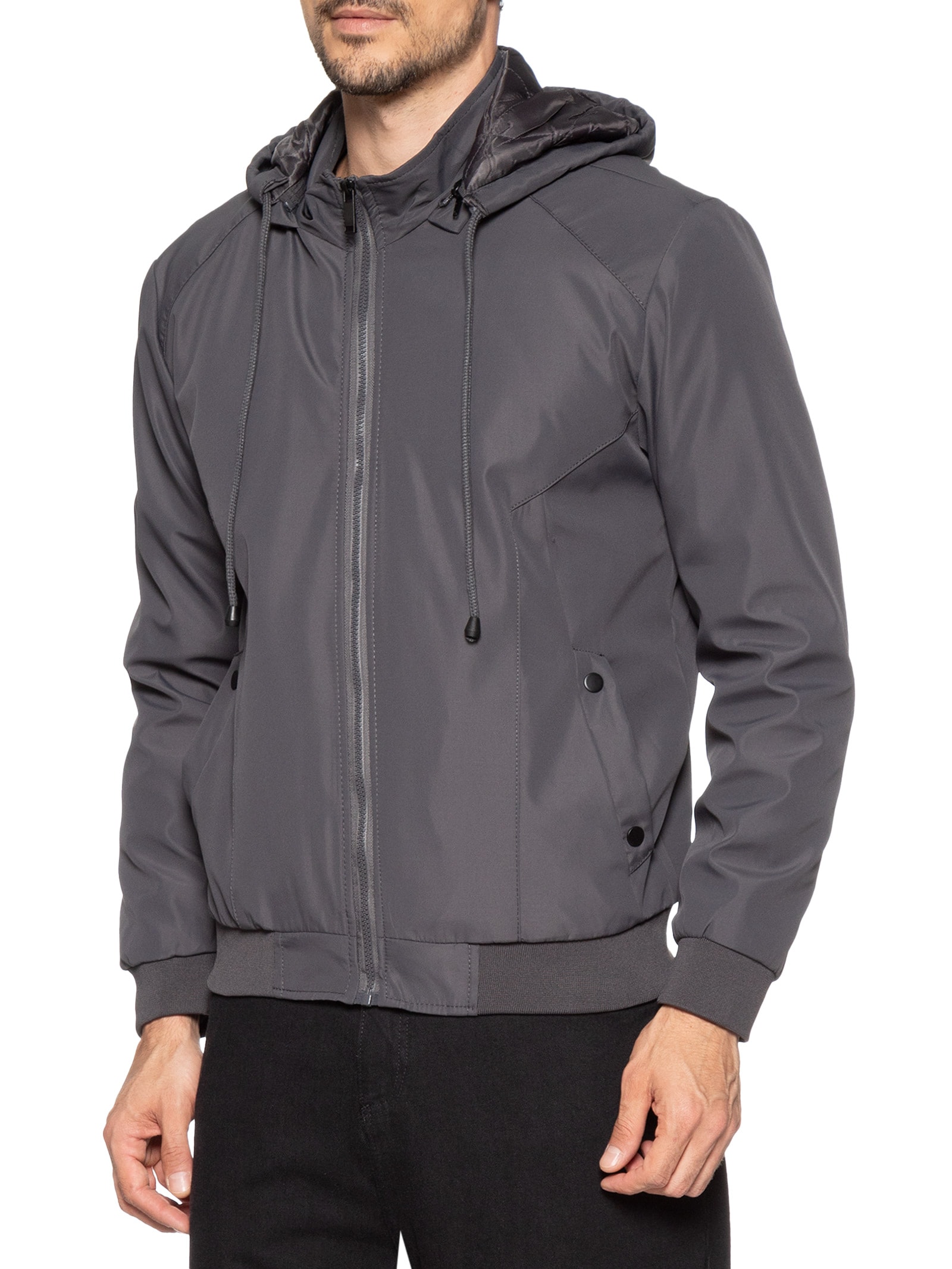 Jaqueta Masculina Forrada Com Gorro Cinza Basiq Men