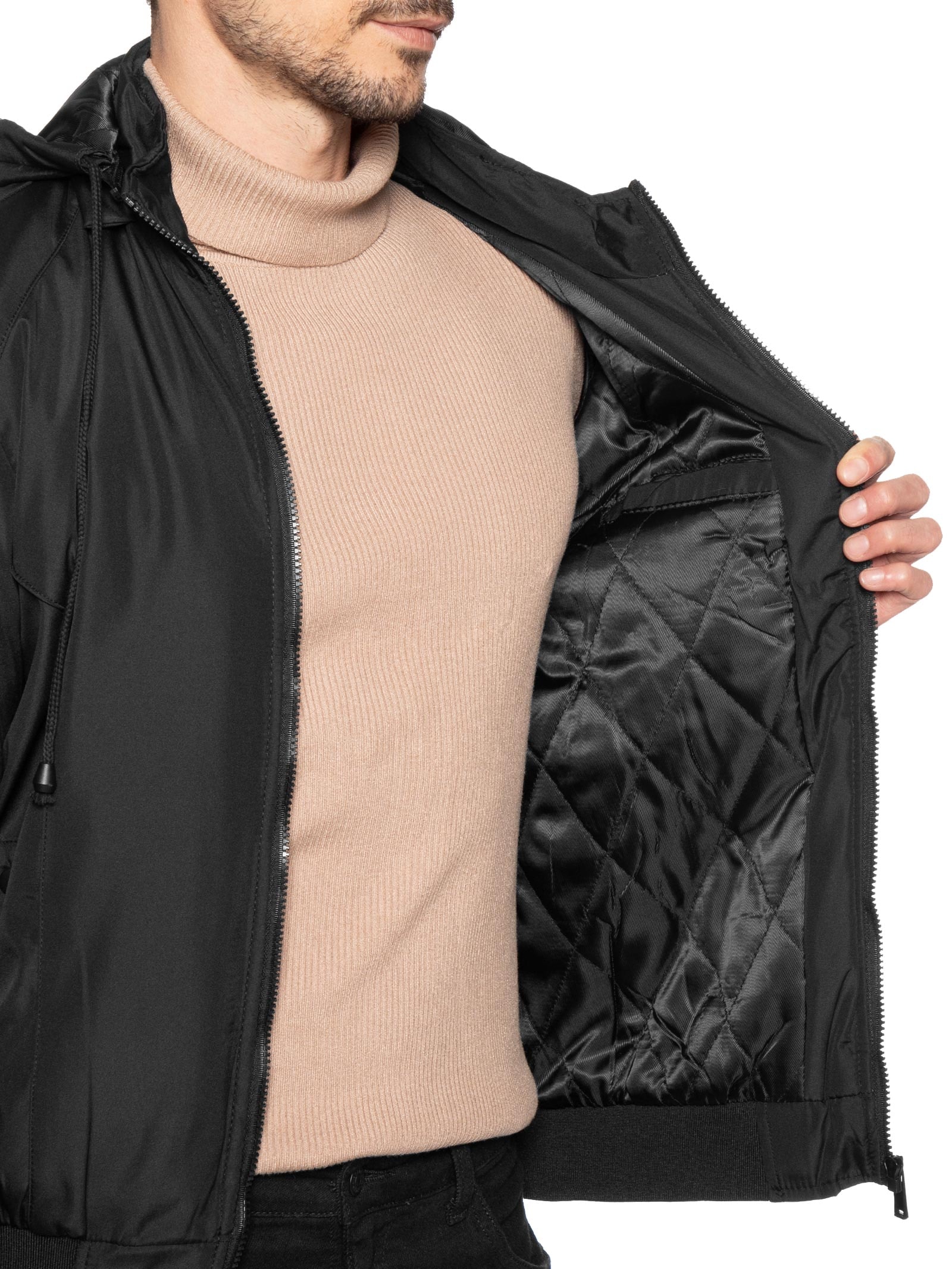 Jaqueta Masculina Forrada Com Gorro Preto Basiq Men