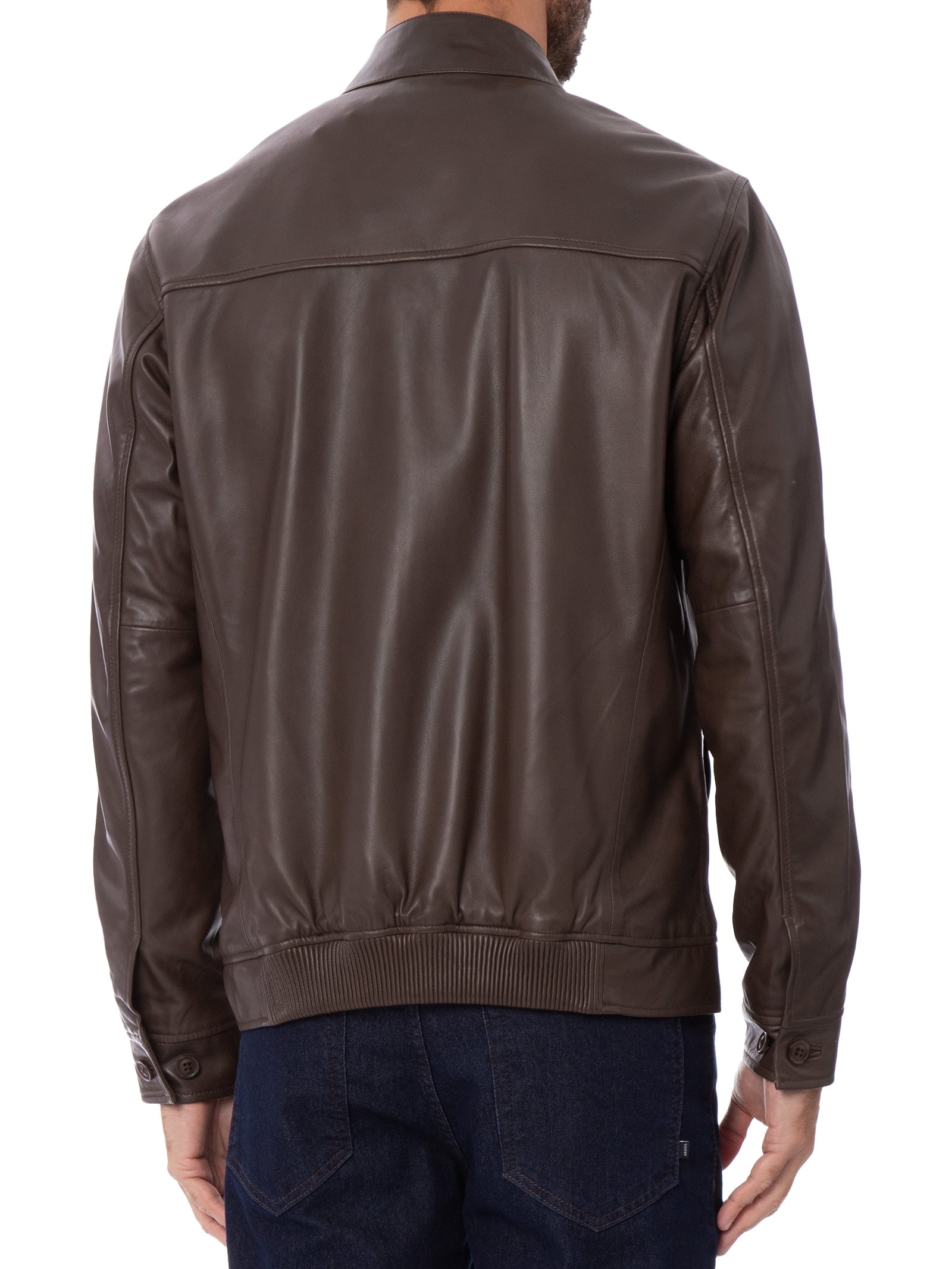 Jaqueta Masculina Harrington Couro Marrom Oficina Reserva