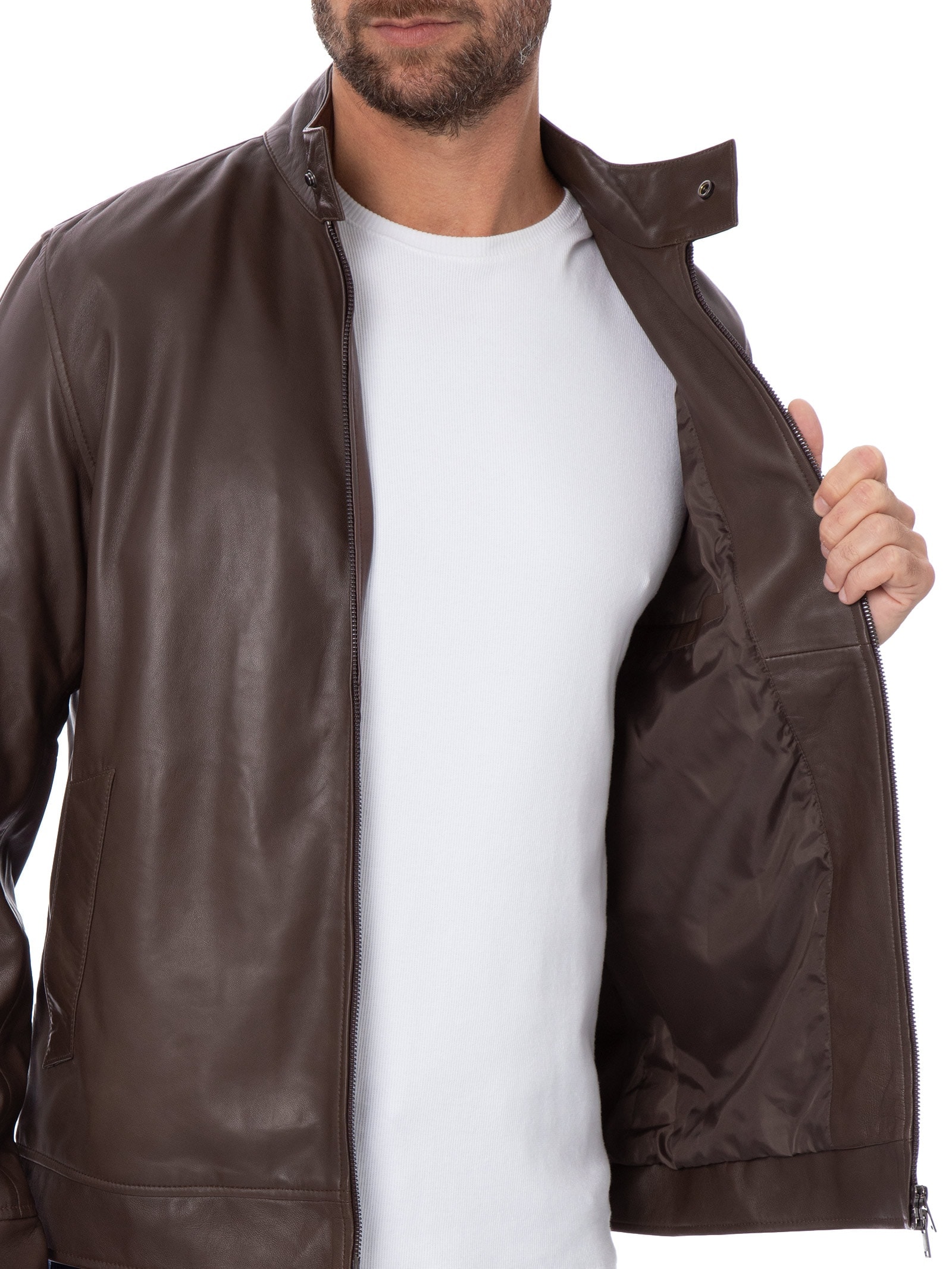Jaqueta Masculina Harrington Couro Marrom Oficina Reserva