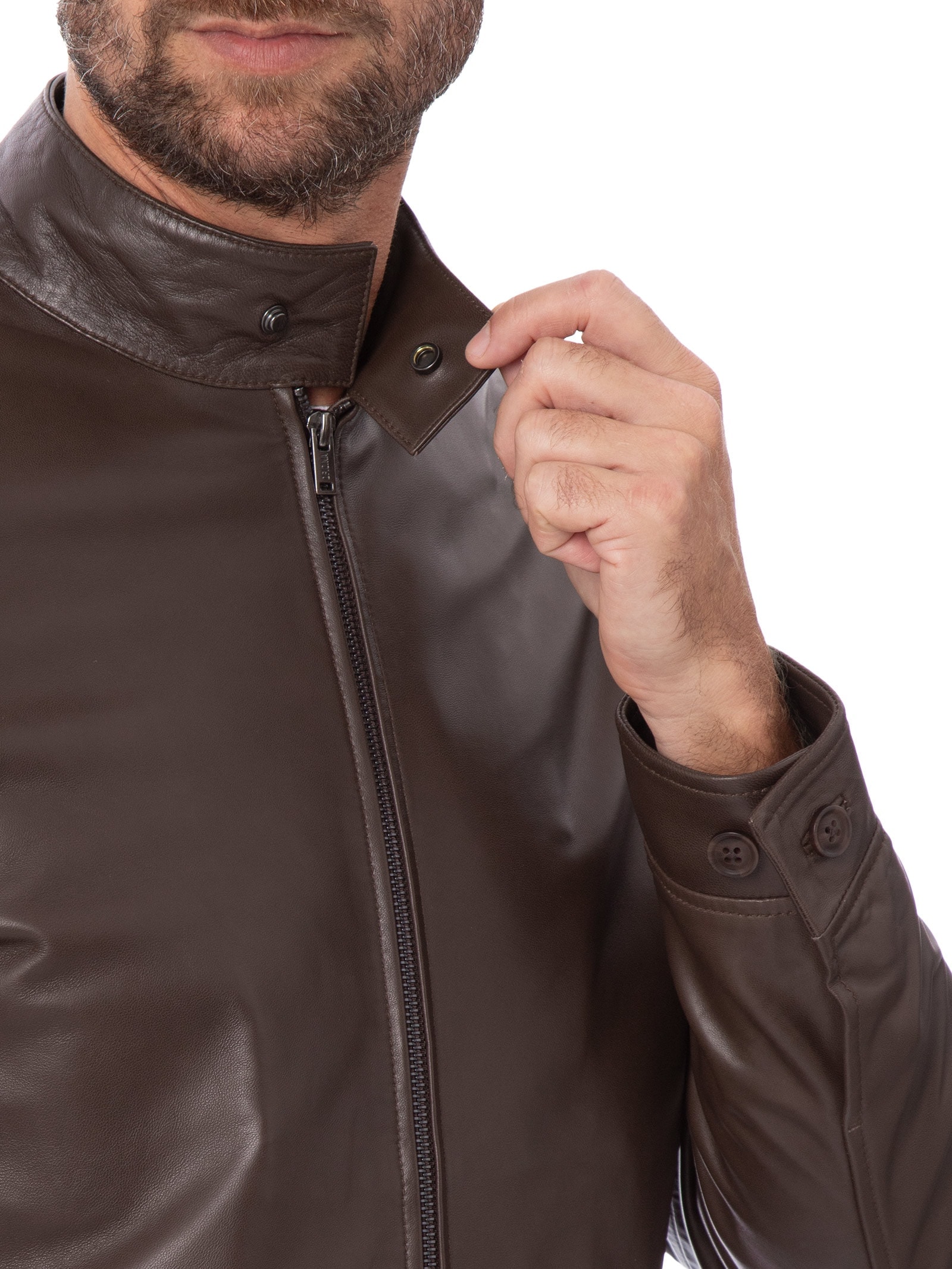 Jaqueta Masculina Harrington Couro Marrom Oficina Reserva