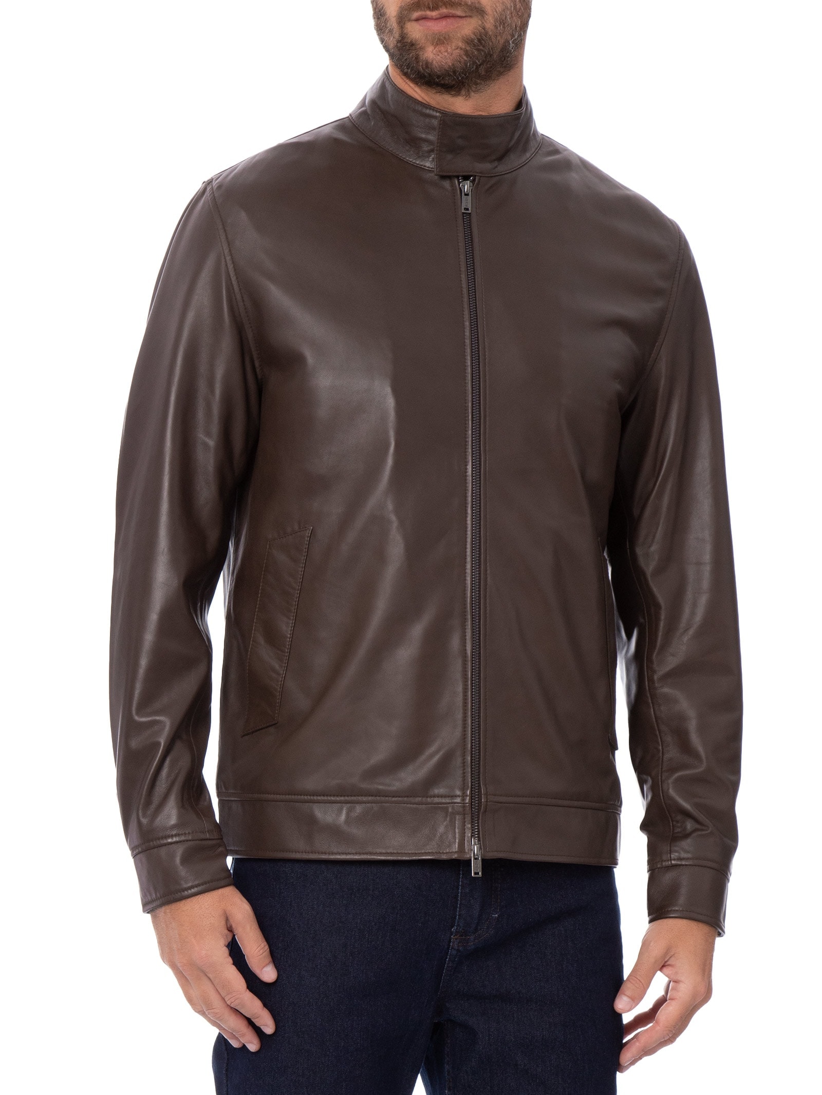 Jaqueta Masculina Harrington Couro Marrom Oficina Reserva